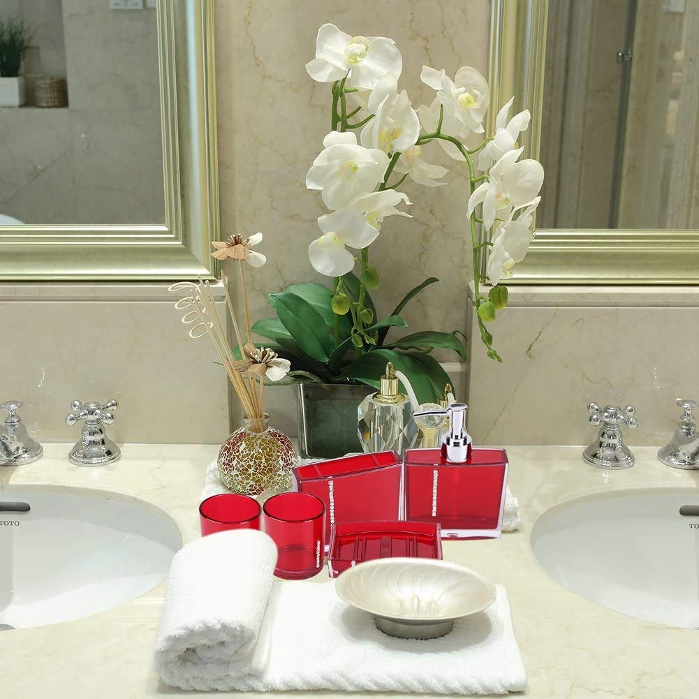 5-Piece Acrylic Bathroom Accessory Set - Toothbrush Holder, Cup, Soap Dispenser, Toilet Brush & Trash Can - Modern Bathroom Decor for Home & Hotel Use