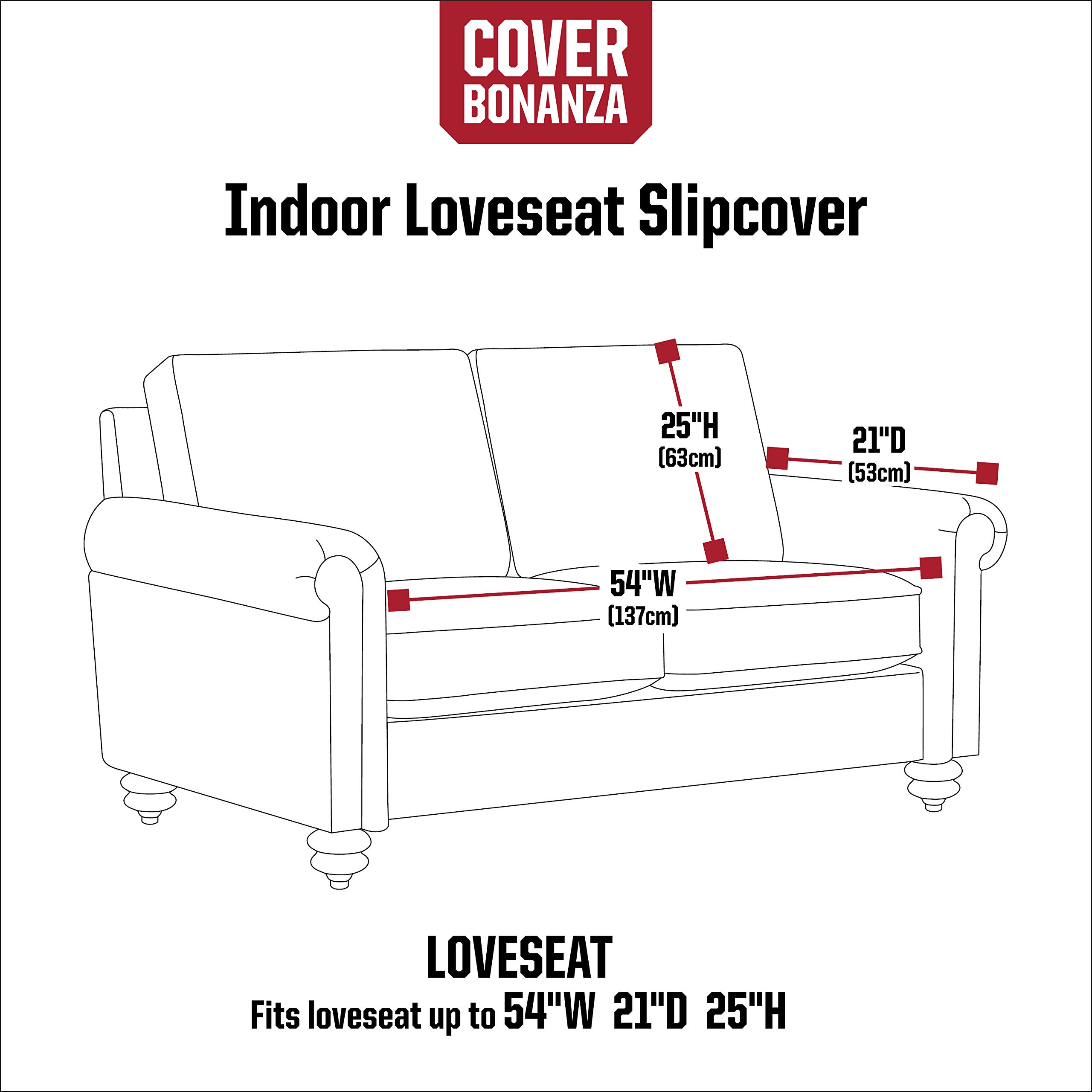 Cover Bonanza Indoor Loveseat Slipcover 54x21x25 Inch Red/Brown - Perfect for Living Room, Bedroom, or Office Sofa Protection
