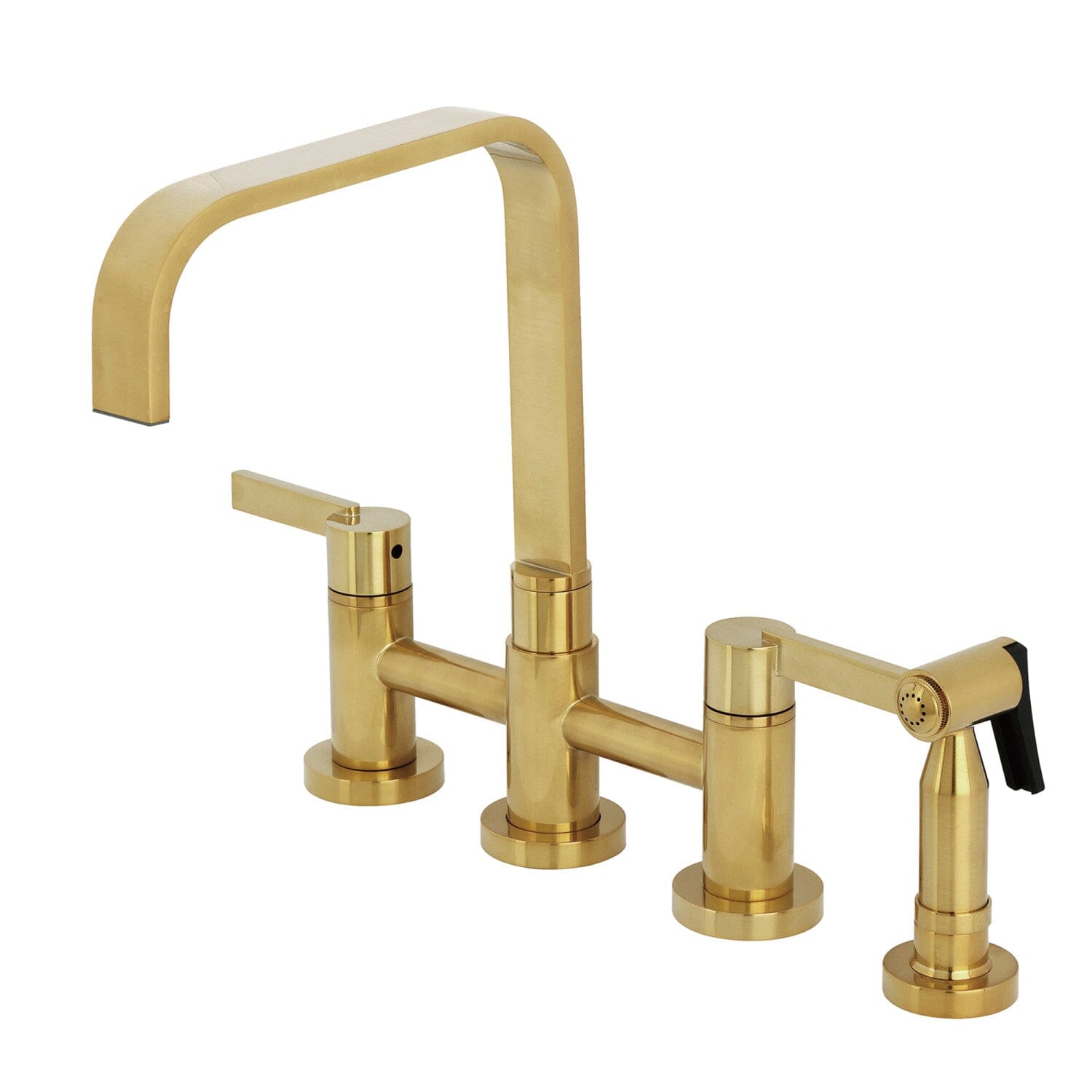 High-Quality Continental Two Handle 4 Hole Deck Mount Bridge Kitchen Faucet with Brass Side Sprayer - Perfect for Modern Farmhouse & Industrial Style Kitchens