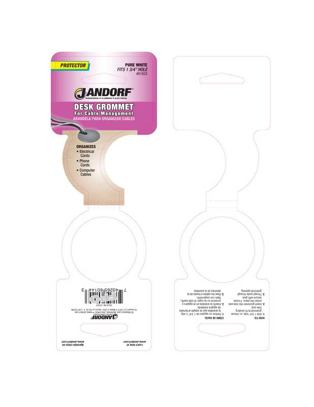 Jandorf 1-3/4 Inch White Grommet Desk Cable Organizer - Perfect for Home Office, Study Room & Workspace Cable Management