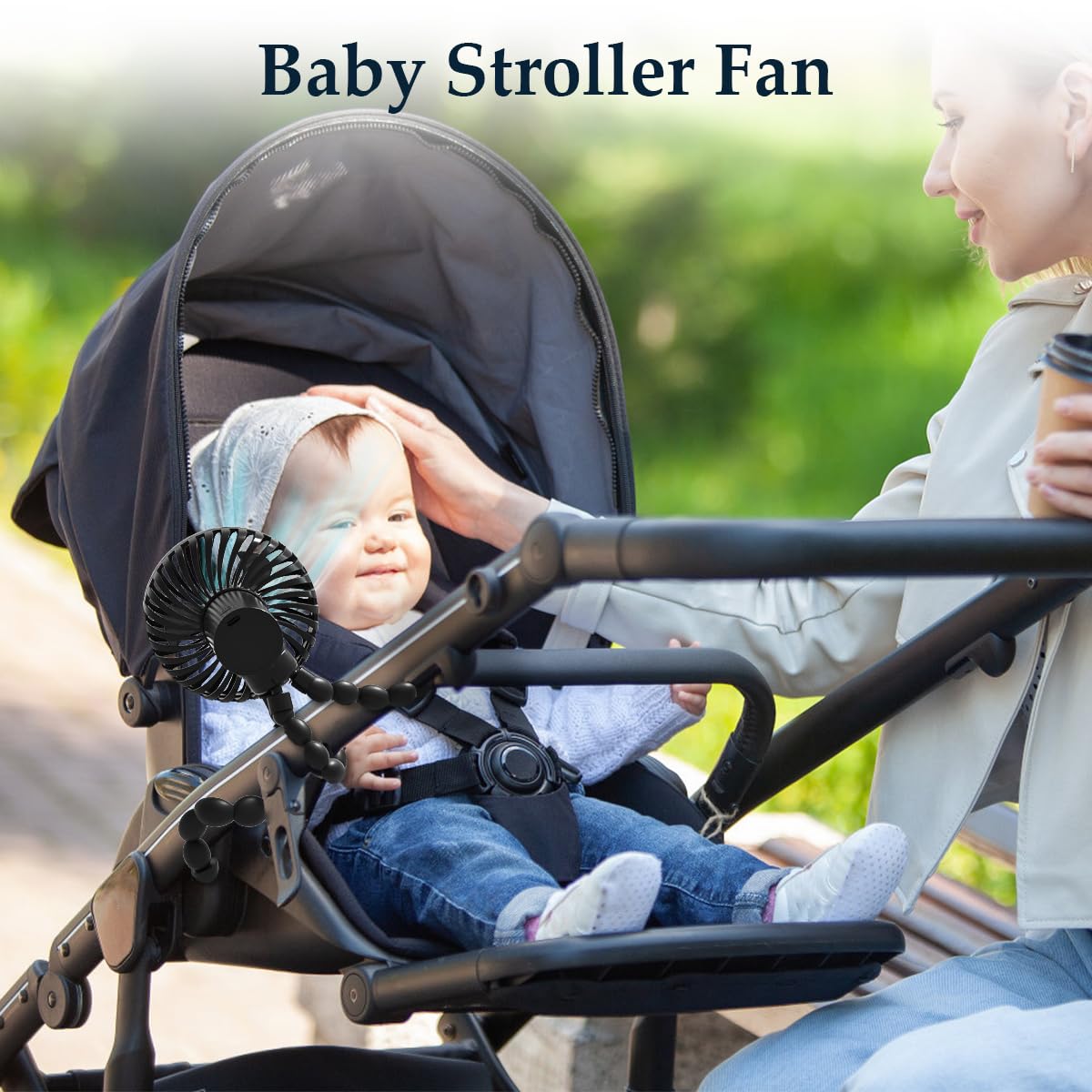 RUN HELIX Portable Stroller Fan with Flexible Tripod - 3-Speed USB Rechargeable Clip-On Fan for Baby, Car Seat, Crib, Bike & Treadmill - Perfect for Outdoor Activities, Travel & Nursery Cooling - Black