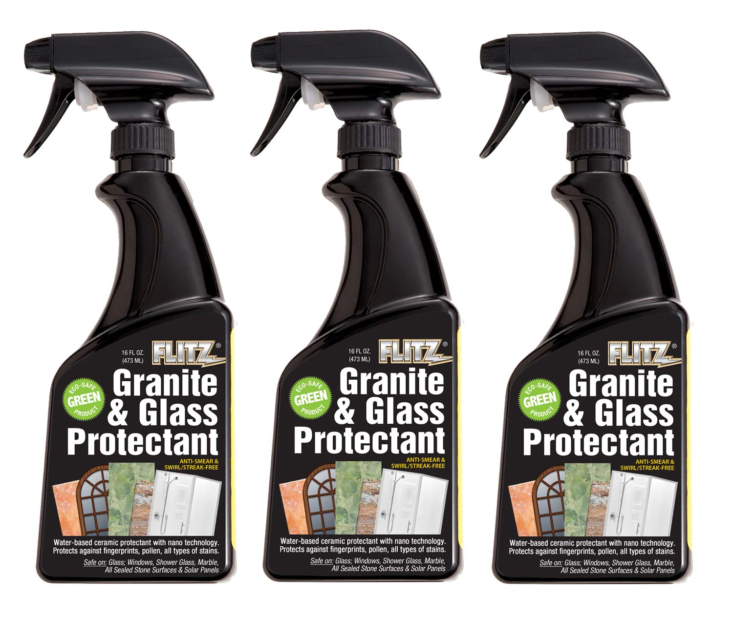 Flitz Granite and Glass Protectant - Advanced Ceramic Sealer for Countertops, Glass, Stainless Steel & Appliances - Protects Against Fingerprints, Stains & Scratches - 16 oz (3-Pack) - Perfect for Kitchen Countertops, Bathroom Vanities & Stainless Steel Appliances