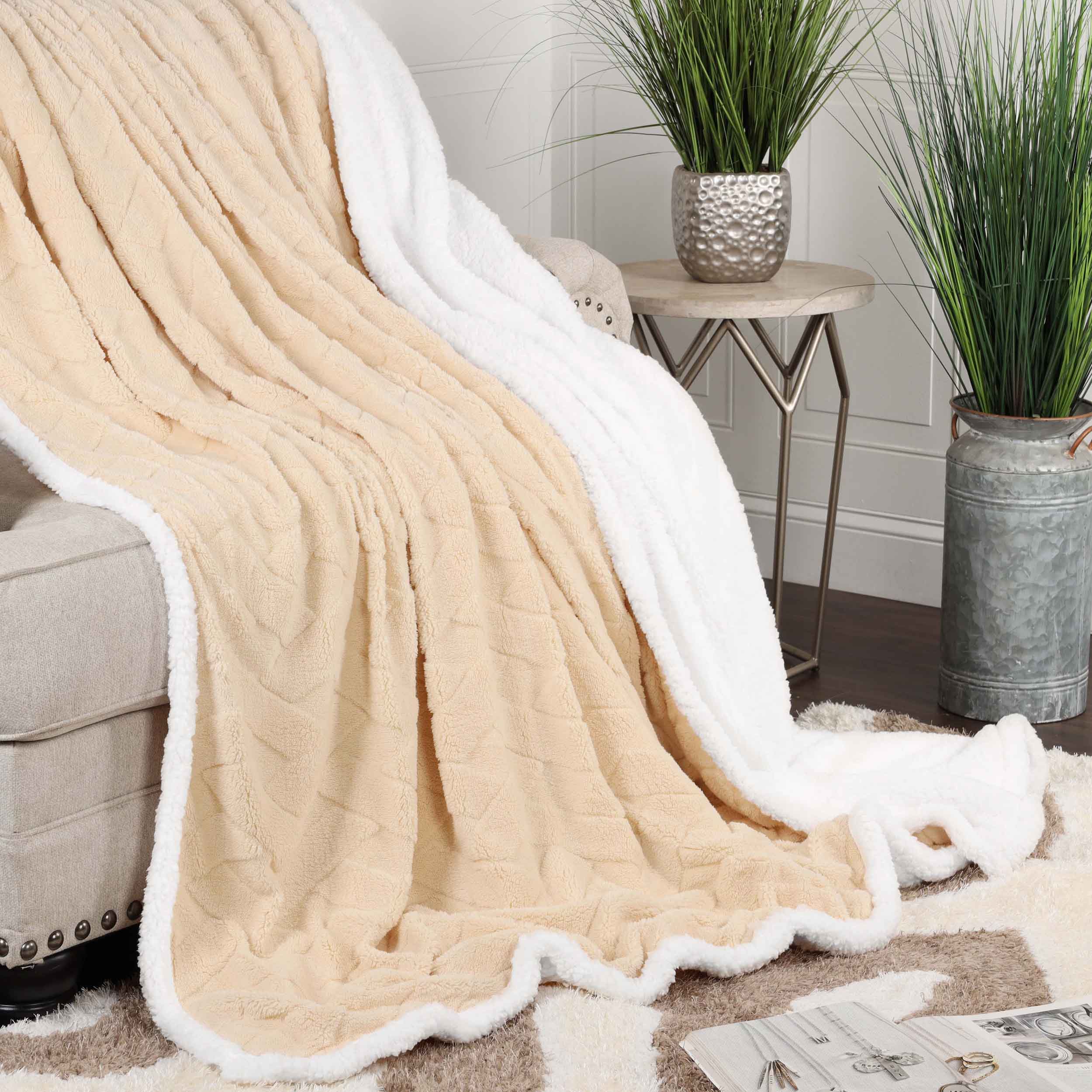 Nuuk Reversible Jacquard Lattice Plush Sherpa Fleece Blanket - Ultra Soft & Warm Winter Throw for Couch, Bed & Travel - Cozy Home Decor Gift for Christmas & Cold Weather