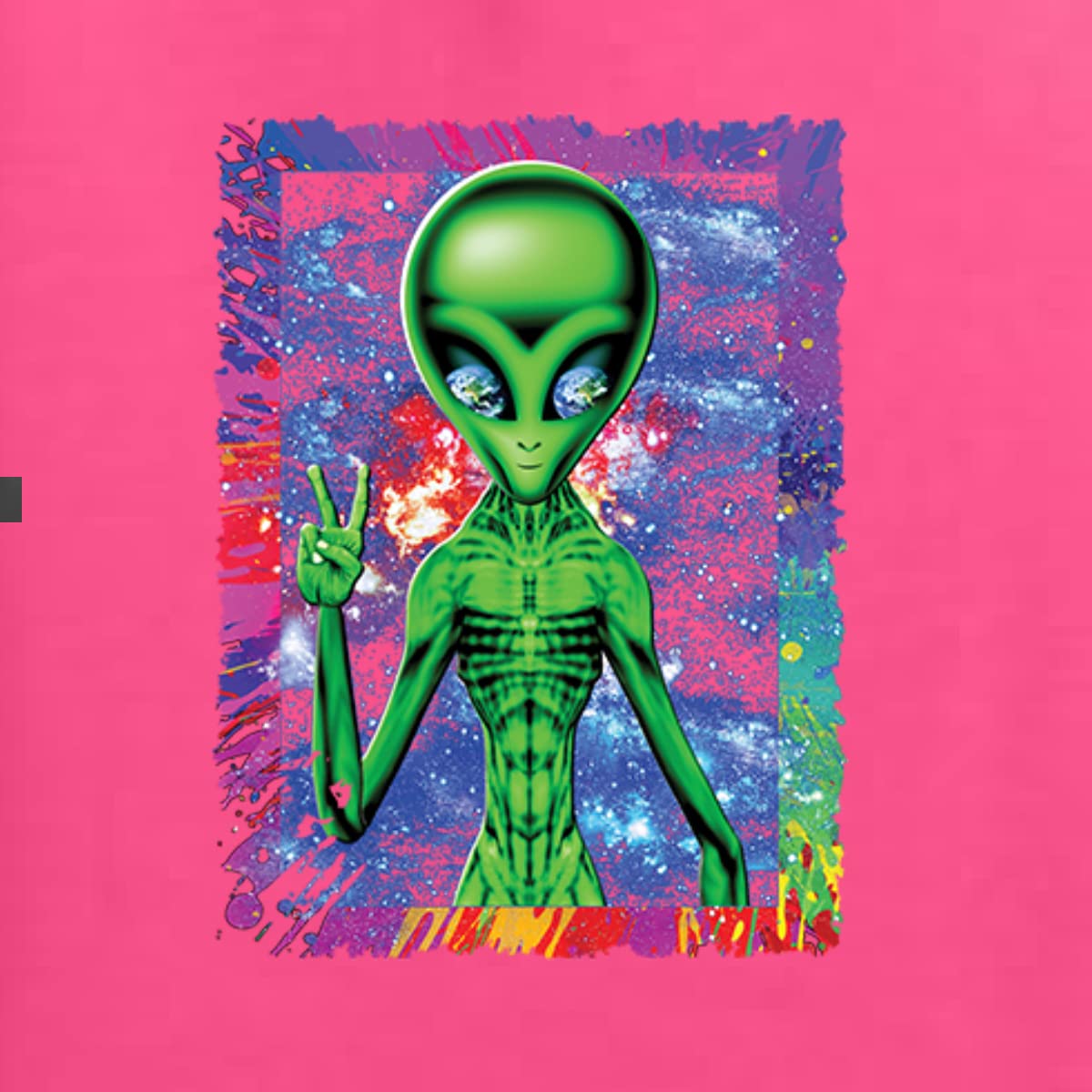 Trippy Alien in Space Peace Hand Graphic T-Shirt for Men - Cool Pop Culture Tee for Casual Wear, Music Festivals & Street Style