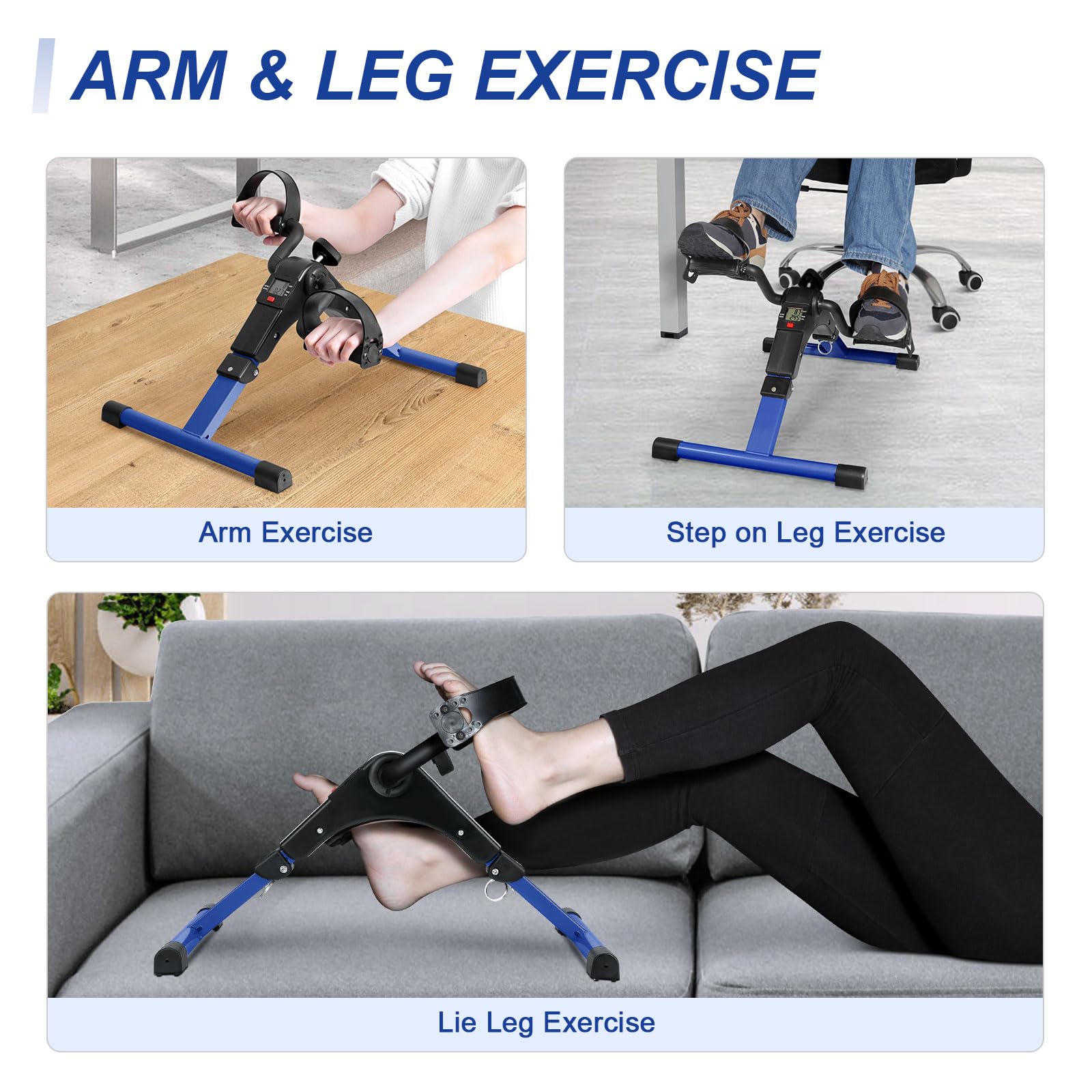 Uten Folding Pedal Exerciser - Under Desk Bike for Arms & Legs Workout with LCD Monitor | Portable Mini Exercise Bike for Office, Home & Rehab | Hand & Foot Cycle for Fitness & Physical Therapy