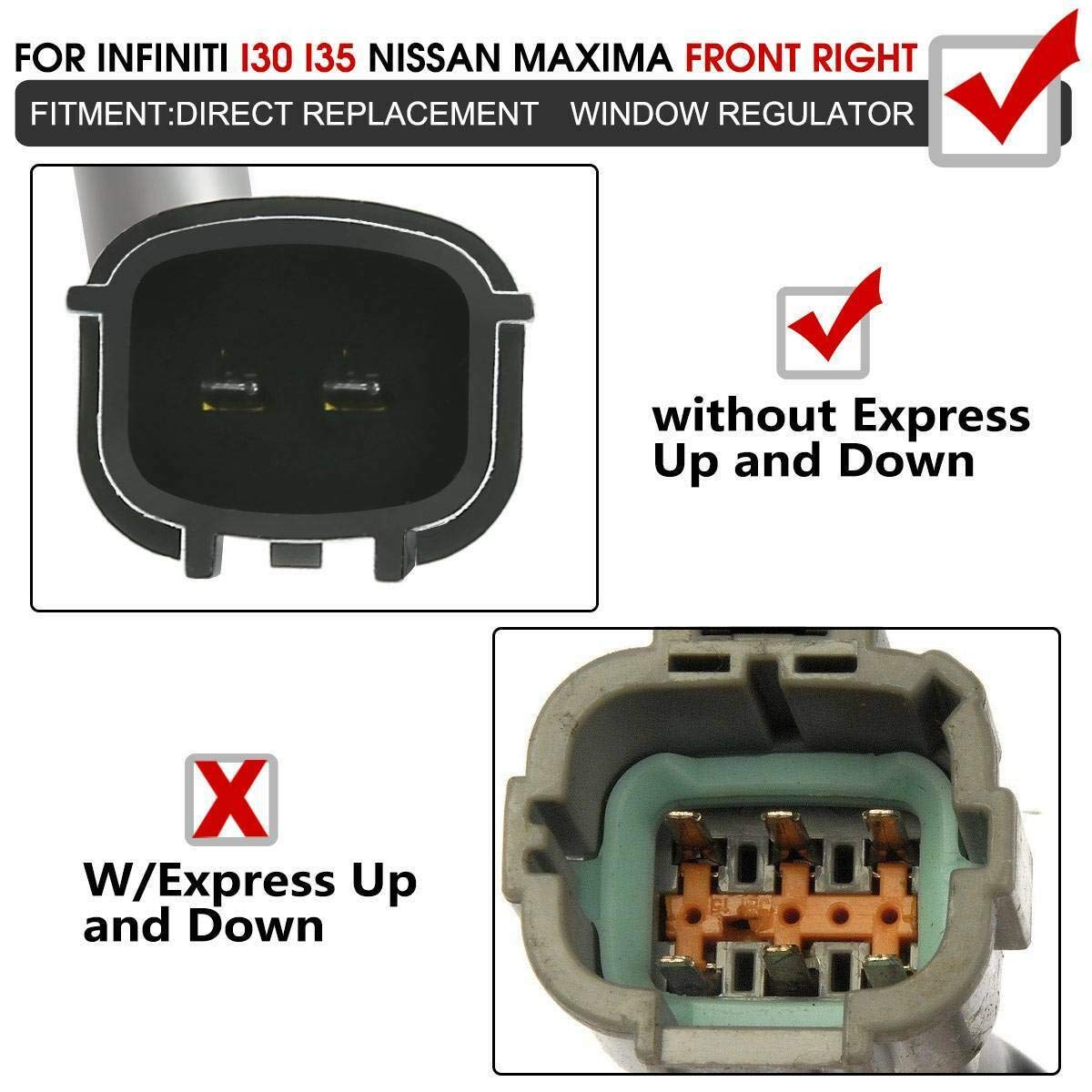 Sawyer Auto Window Regulator with Motor - 2-Pin Replacement Part for Infiniti I30/I35 & Nissan Maxima Front Right - Smooth Power Window Repair - Perfect for DIY Mechanics and Car Enthusiasts