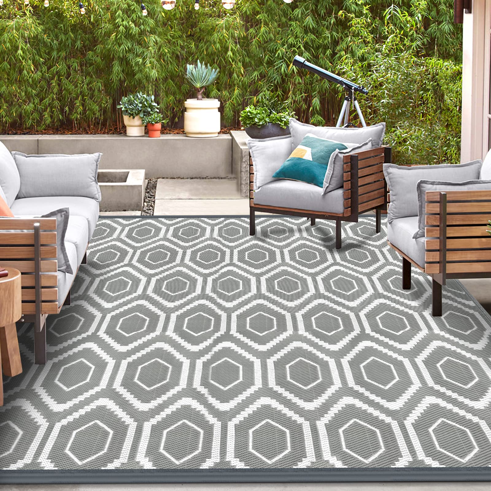 Waterproof Reversible Plastic Straw Rug - Large Outdoor Floor Mat for Camping, RV, Patio, Backyard, Deck, Picnic, Beach & Trailer | Durable & Weatherproof for All-Season Use