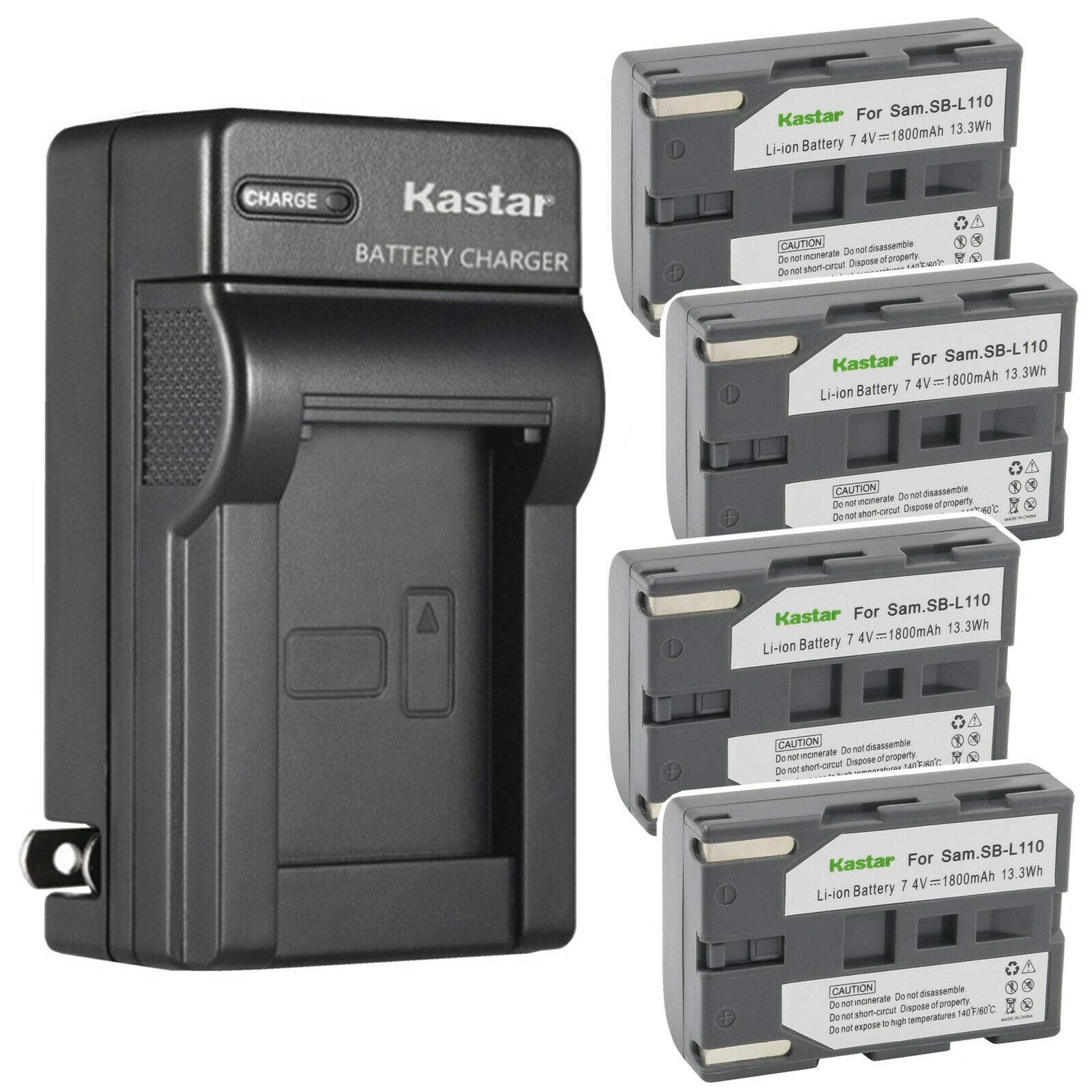 Kastar 4-Pack SB-L110 Replacement Battery & AC Wall Charger for Samsung Cameras - Compatible with VP-D82, VP-D85, VP-D87, VP-D903, VP-D93, VP-D97, VP-D99, SC-D130, SC-D180, SC-D530, SC-D55, SC-D590 - Perfect for Travel, Vlogging & Home Video Recording