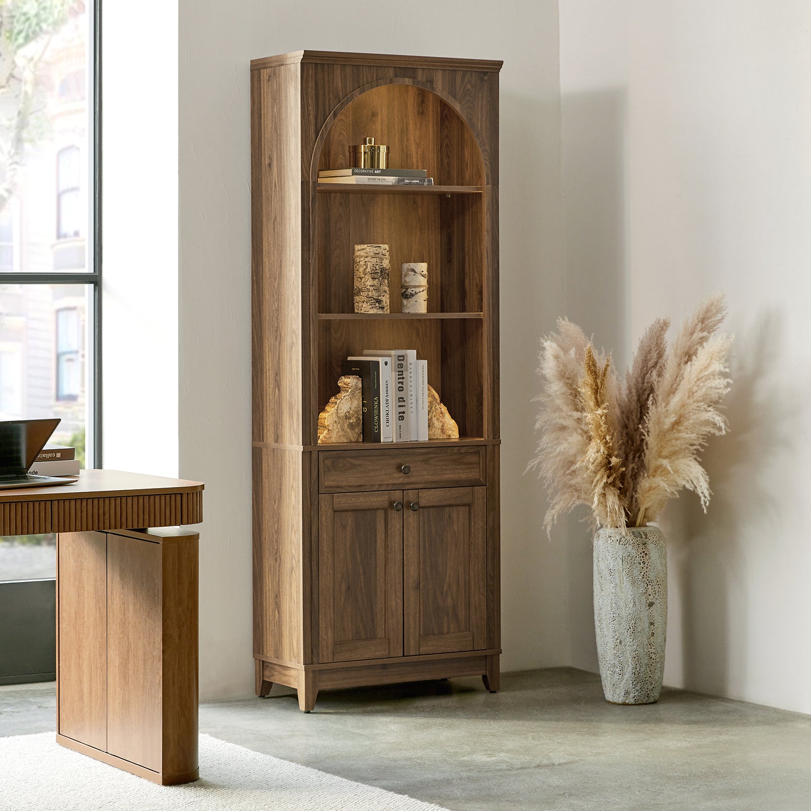 Baggio Modern Storage Bookcase with Smooth Glide Drawers and LED Lights - Stylish Bookshelf for Living Room, Bedroom, or Office Organization