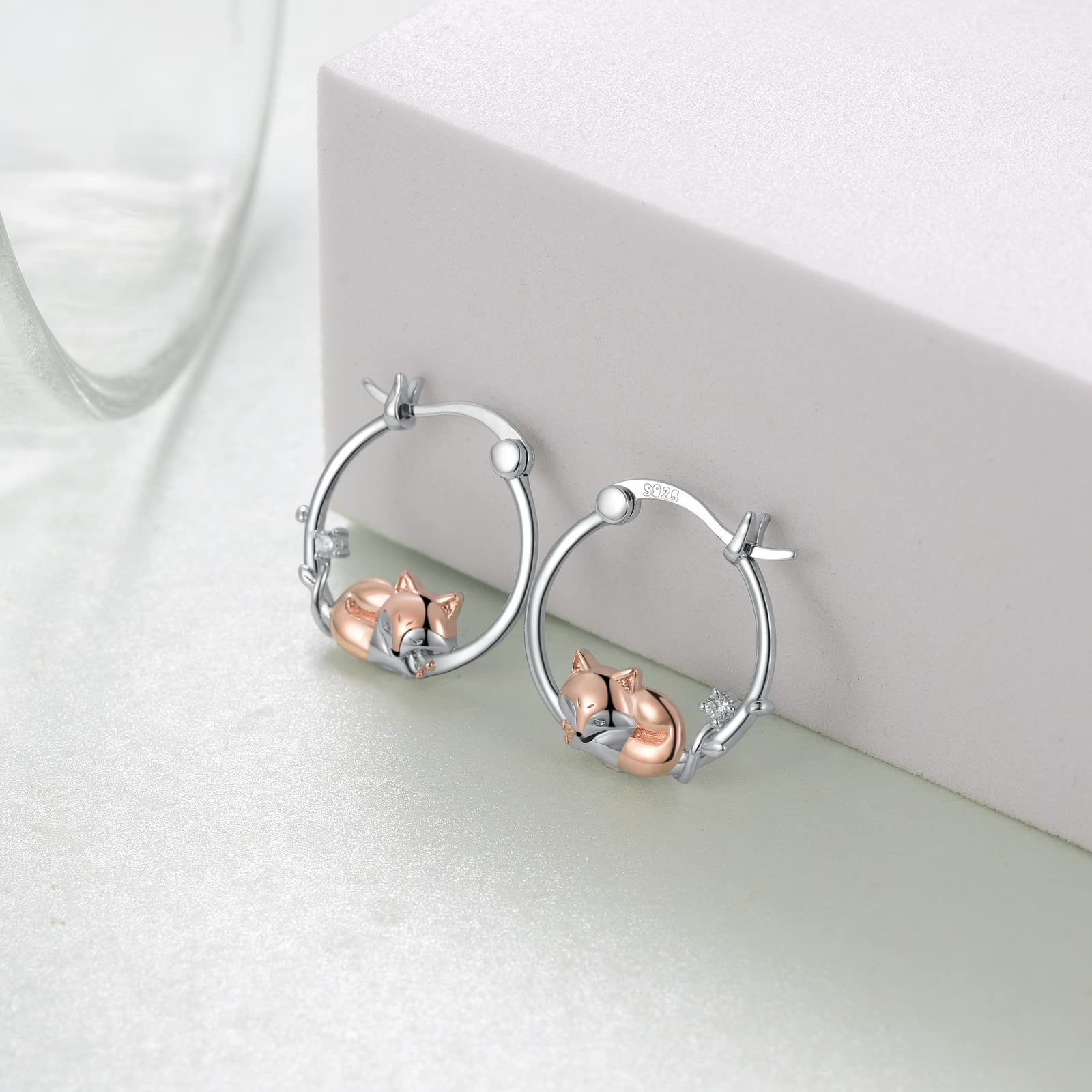 925 Sterling Silver Cute Animal Hoop Earrings for Women - Cow, Fox, Koala & Giraffe Huggie Ear Jewelry | Perfect Gift for Animal Lovers | Everyday Wear, Office & Party Accessories
