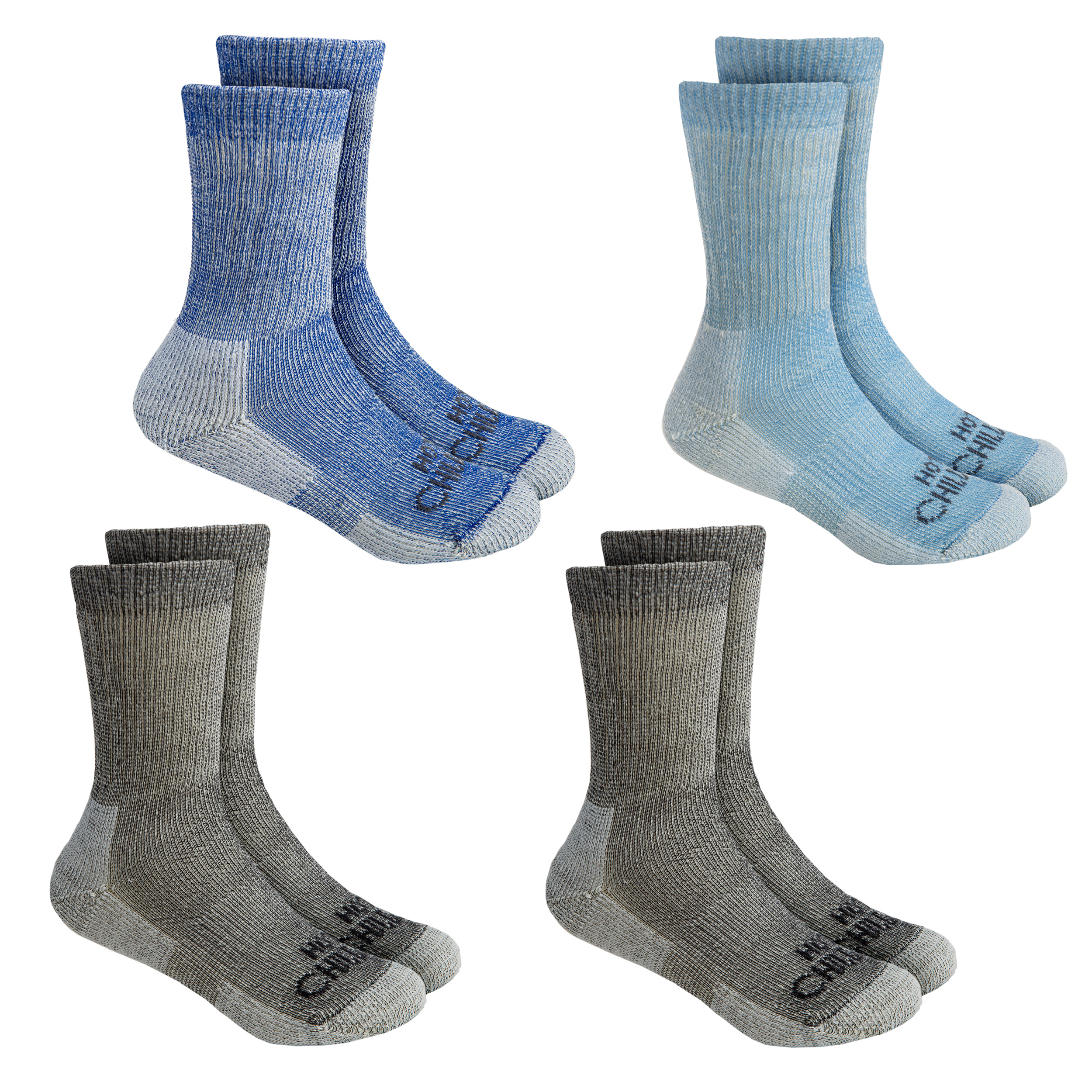Youth Wool Trail Socks 4-Pack - Black/Light Blue/Blue - Warm Hiking Socks for Outdoor Adventures & Winter Sports