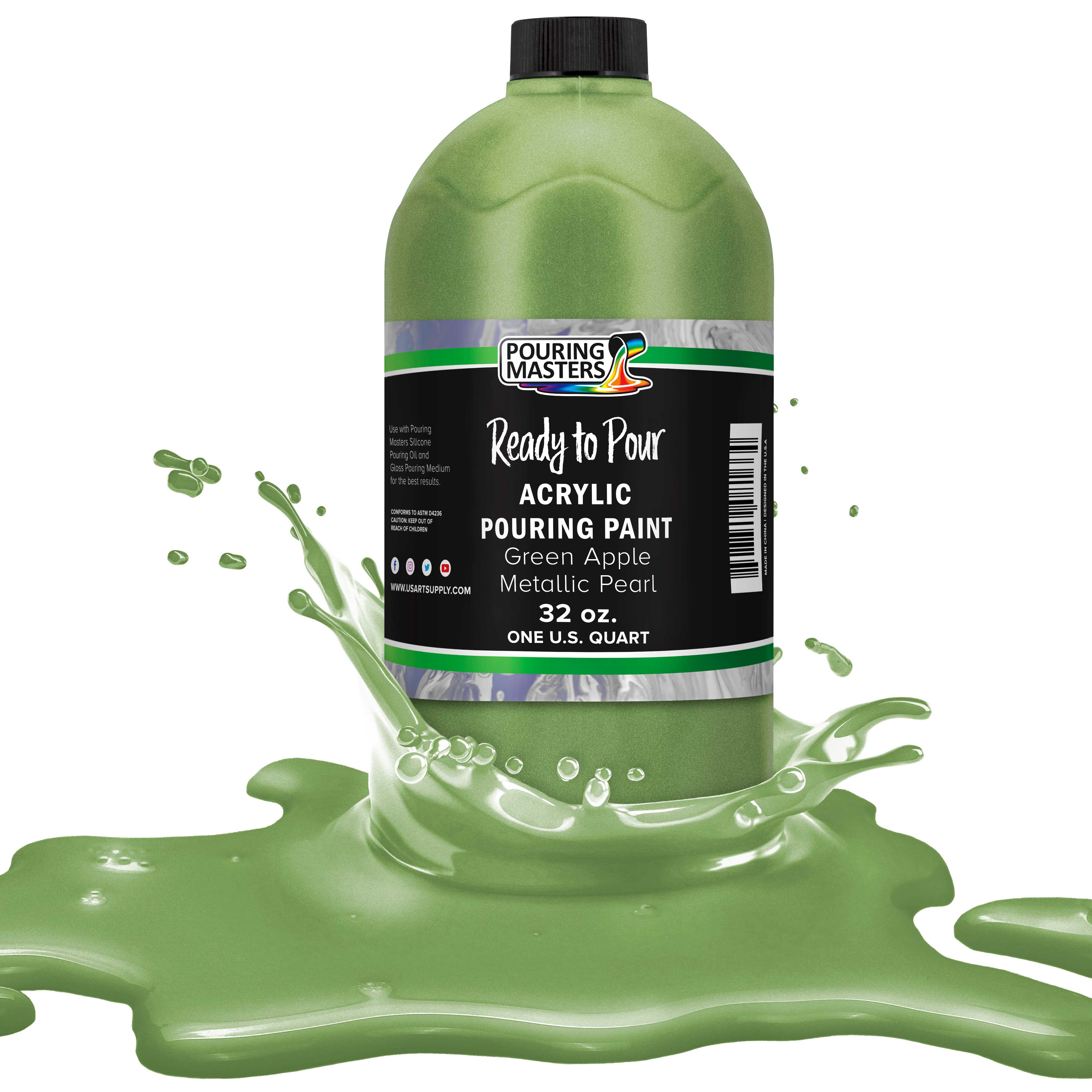 Premium Green Apple Metallic Pearl Acrylic Pouring Paint - 32oz Ready-to-Use Water-Based Paint for Canvas, Wood, Crafts, Tile & Rock Painting - Perfect for DIY Art Projects, Home Decor & Creative Gifts