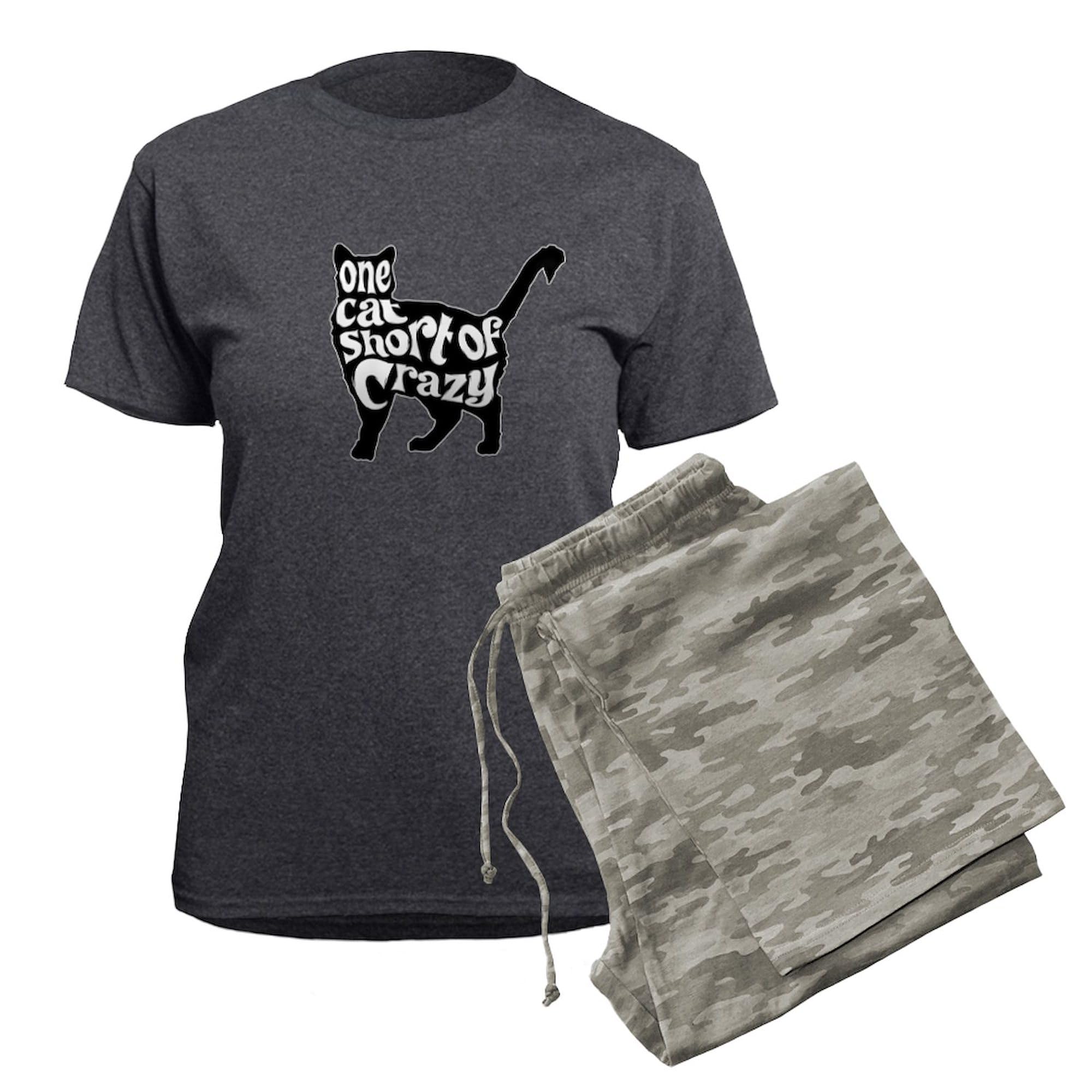 One Cat Short Of Crazy Women's Charcoal Pajama Set - Funny Novelty Sleepwear for Women - Perfect for Relaxing at Home & Gift Giving