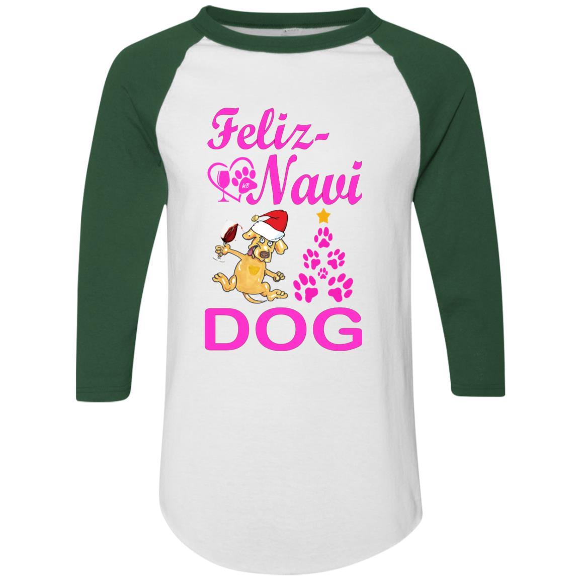 Feliz Navidad Dog Christmas Sweater - Pink Colorblock Raglan Jersey for Small & Large Dogs | Holiday Pet Outfit for Parties & Photos