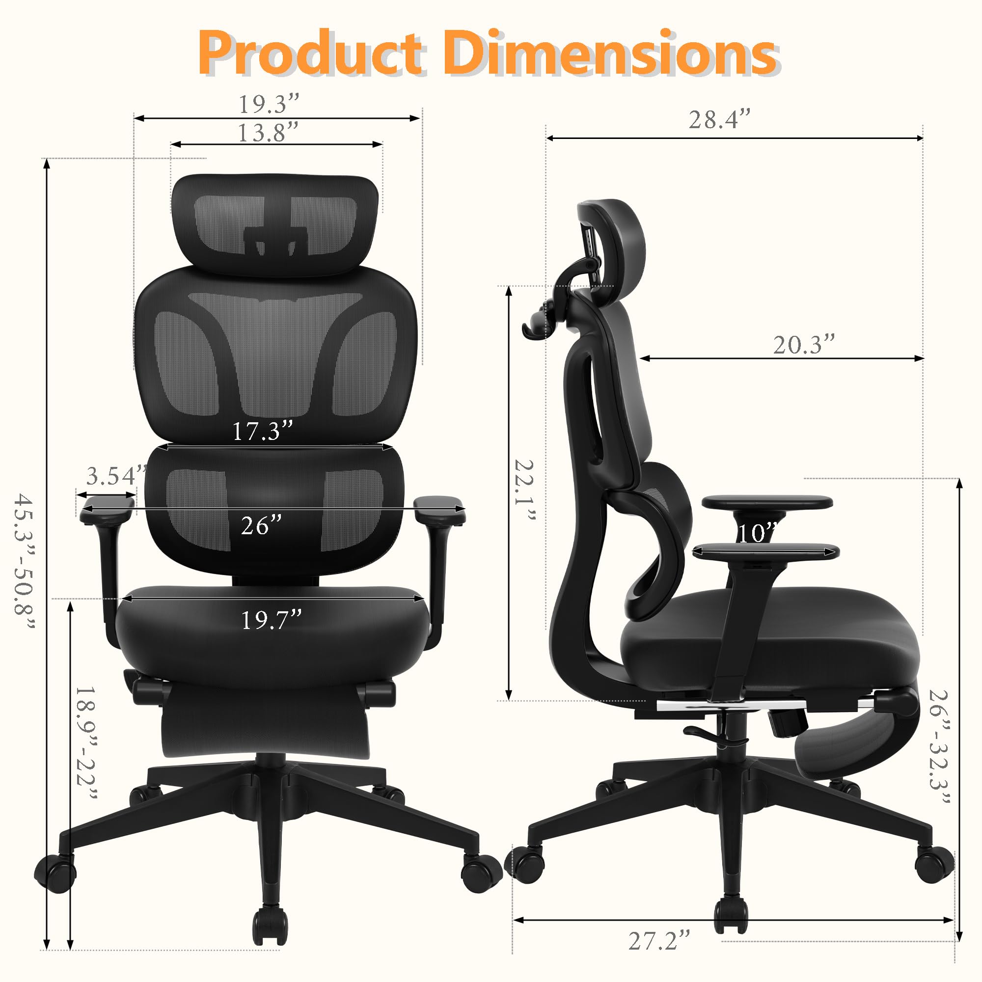 FLEXISPOT Big and Tall Ergonomic Mesh Office Chair - Adjustable Computer Desk Chair with Footrest, Lumbar Support & 360° Swivel - Black Mesh Executive Chair for Home Office & Gaming Setup