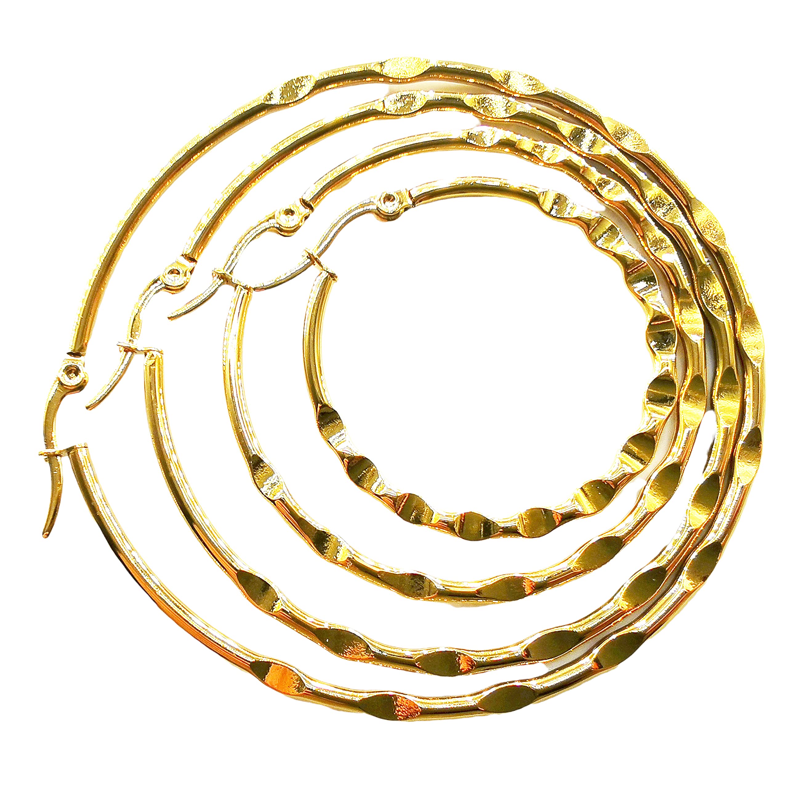 4 Pairs 14K Gold Plated Stainless Steel Hoop Earrings for Women & Girls - Hypoallergenic Sensitive Ear Jewelry (30/40/50/60mm Sizes) - Perfect Gift Set for Everyday Wear, Parties & Special Occasions