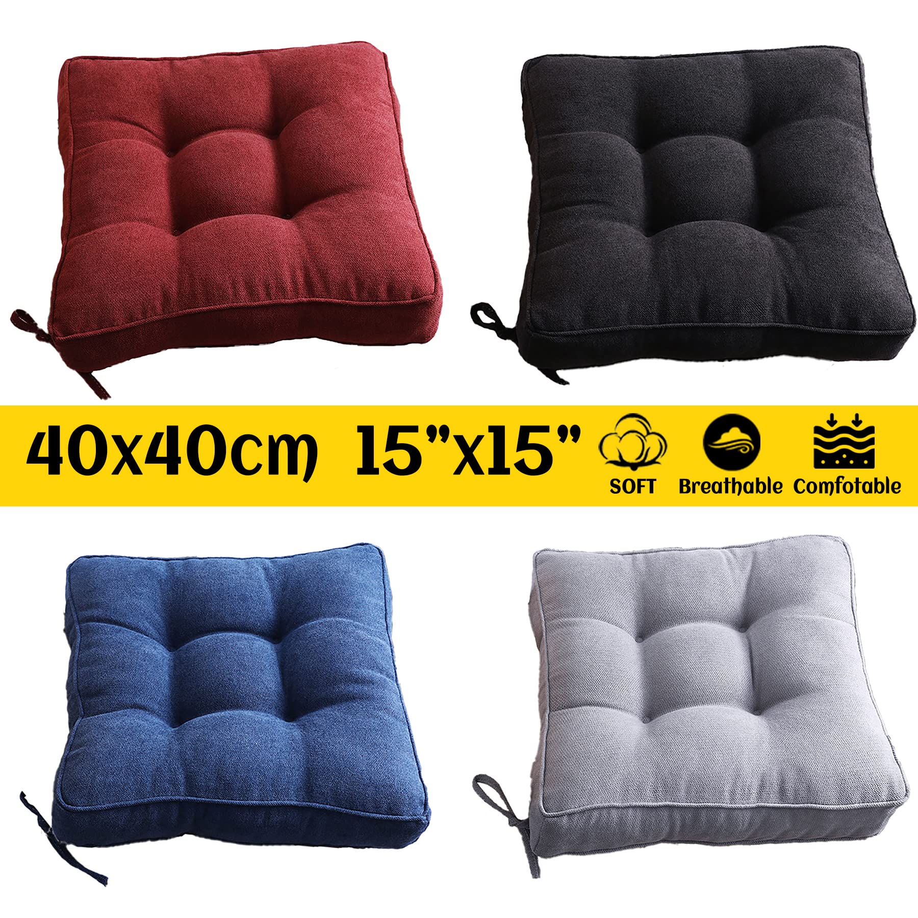Premium 4-Piece Dining Chair Cushion Set - Comfortable Seat Pads for Kitchen, Office & Dining Room Chairs - Wine Red Color - Perfect for Home, Restaurant & Office Use