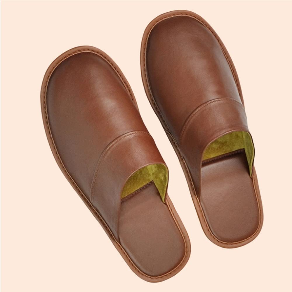 Genuine Cowhide Leather Slippers for Men & Women - Non-Slip Indoor/Outdoor House Shoes - Comfortable Bedroom Slippers for Home, Spa, Hotel, and Backyard Use (Color: B, Size: 35/36)