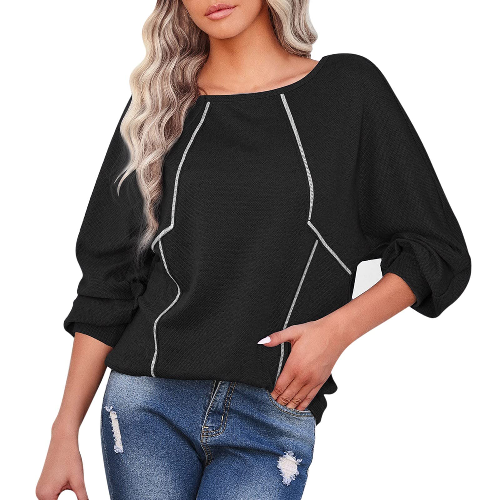 XINSHIDE Women's Casual Long Sleeve Blouse - Solid Color Loose Fit T-Shirt Top with Spliced Design for Teen Girls | Perfect for Work, Dating & Everyday Wear
