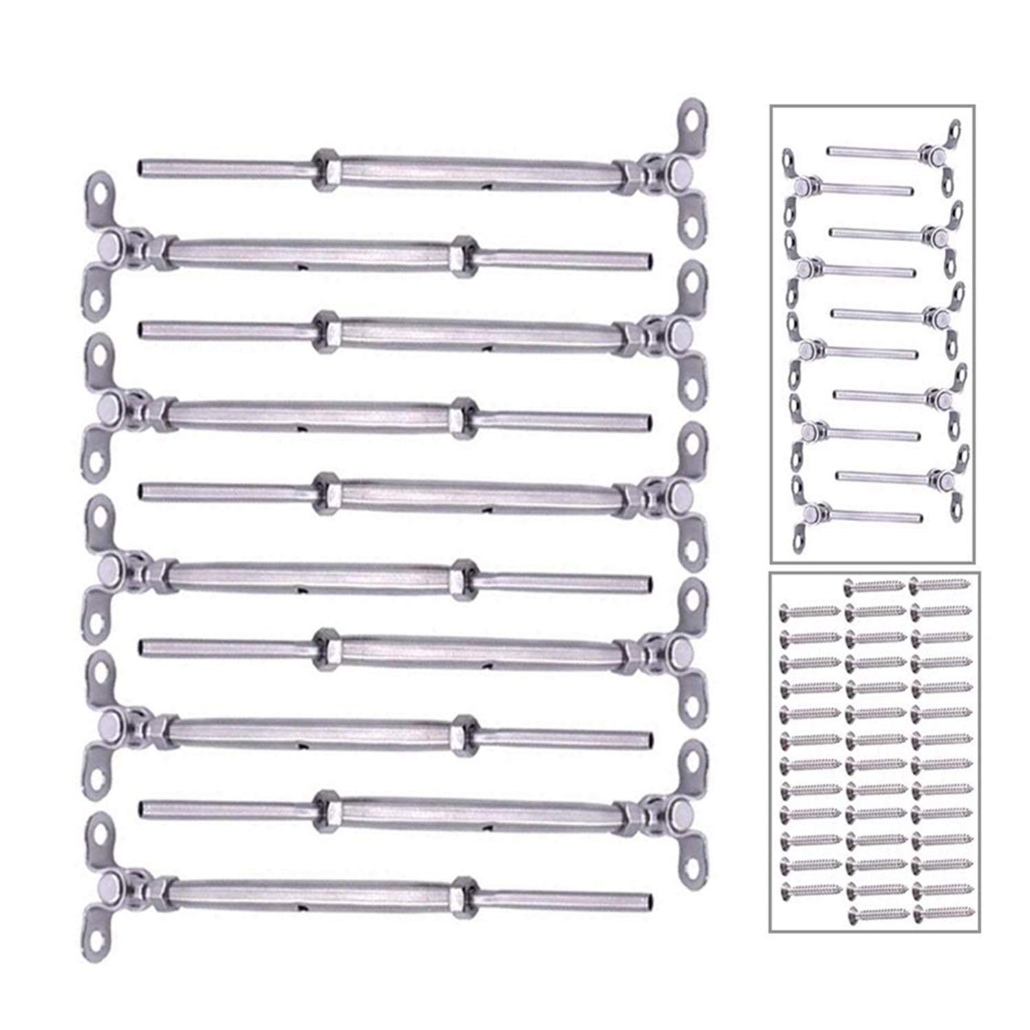 50 Pack 180° Adjustable T-316 Stainless Steel Cable Railing Kit - Marine Grade Deck Hardware with Hand Swage Threaded Stud Tensioner for 1/8