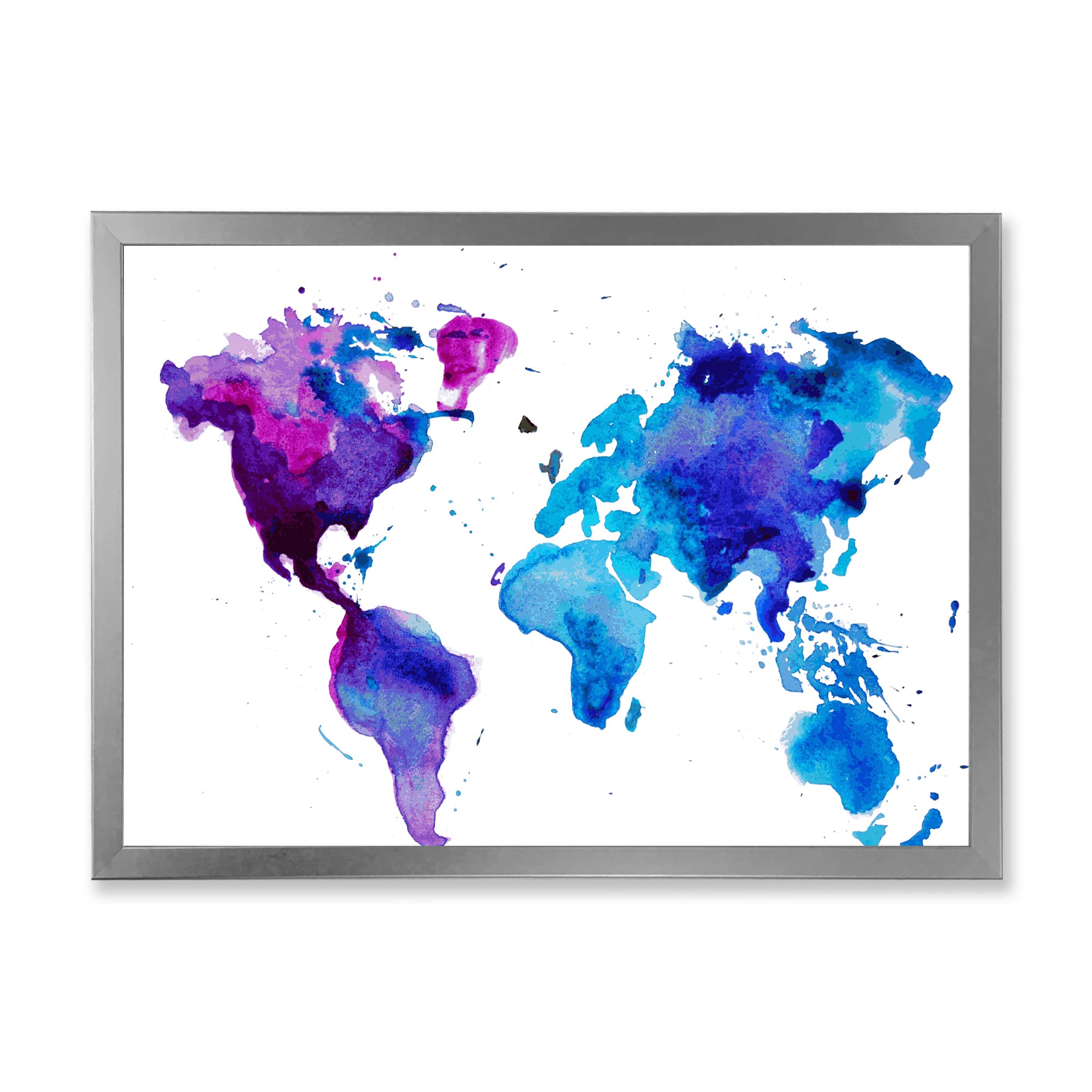 Modern Framed Wall Art - Purple and Blue World Map Decor for Living Room, Office & Bedroom | Stylish Home & Office Decoration