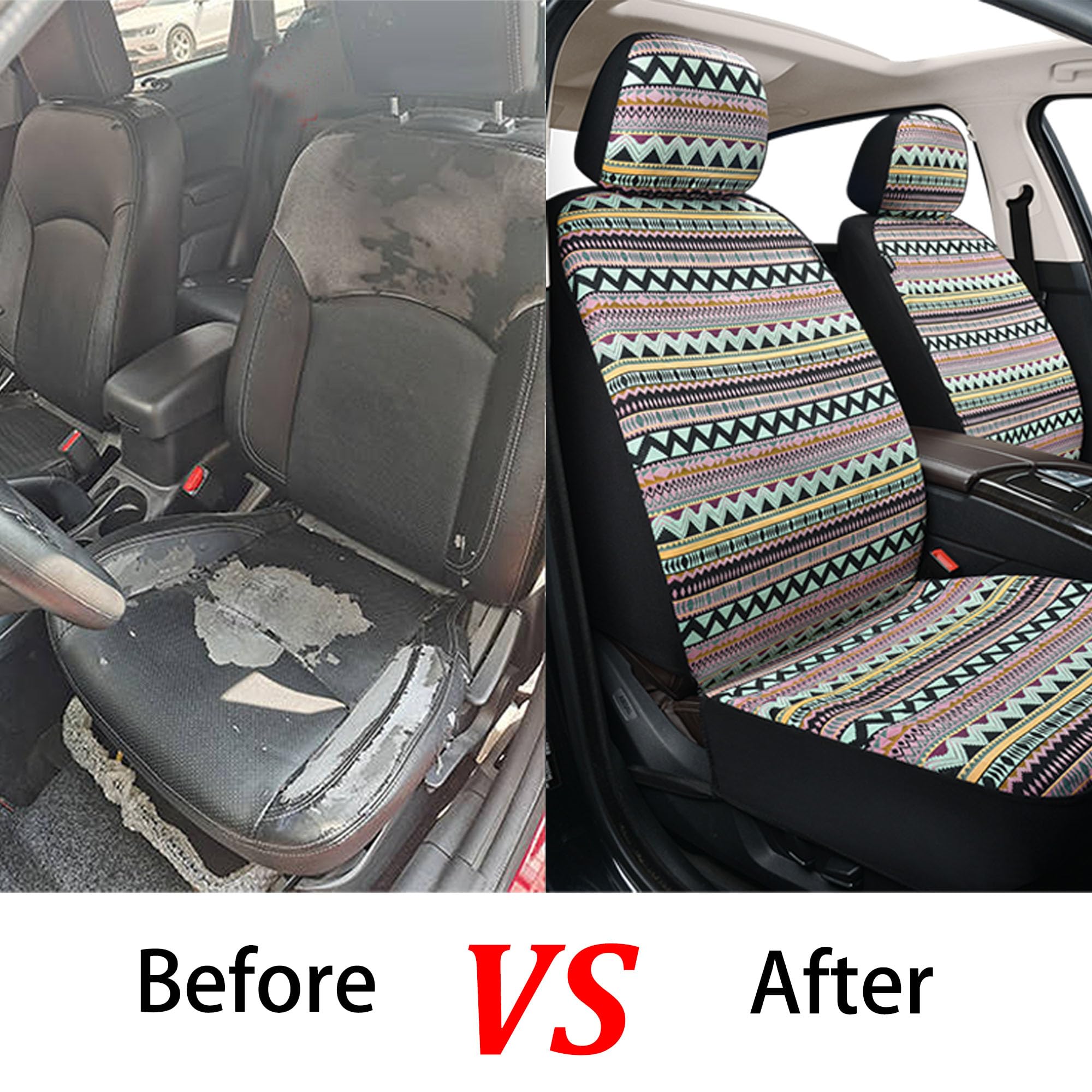ENOGE Boho Car Seat Covers - Breathable Baja Saddle Blanket Universal Fit for Cars, SUVs, Trucks & Vans (Baja Pink, Front Pair) - Perfect for Road Trips & Daily Commute