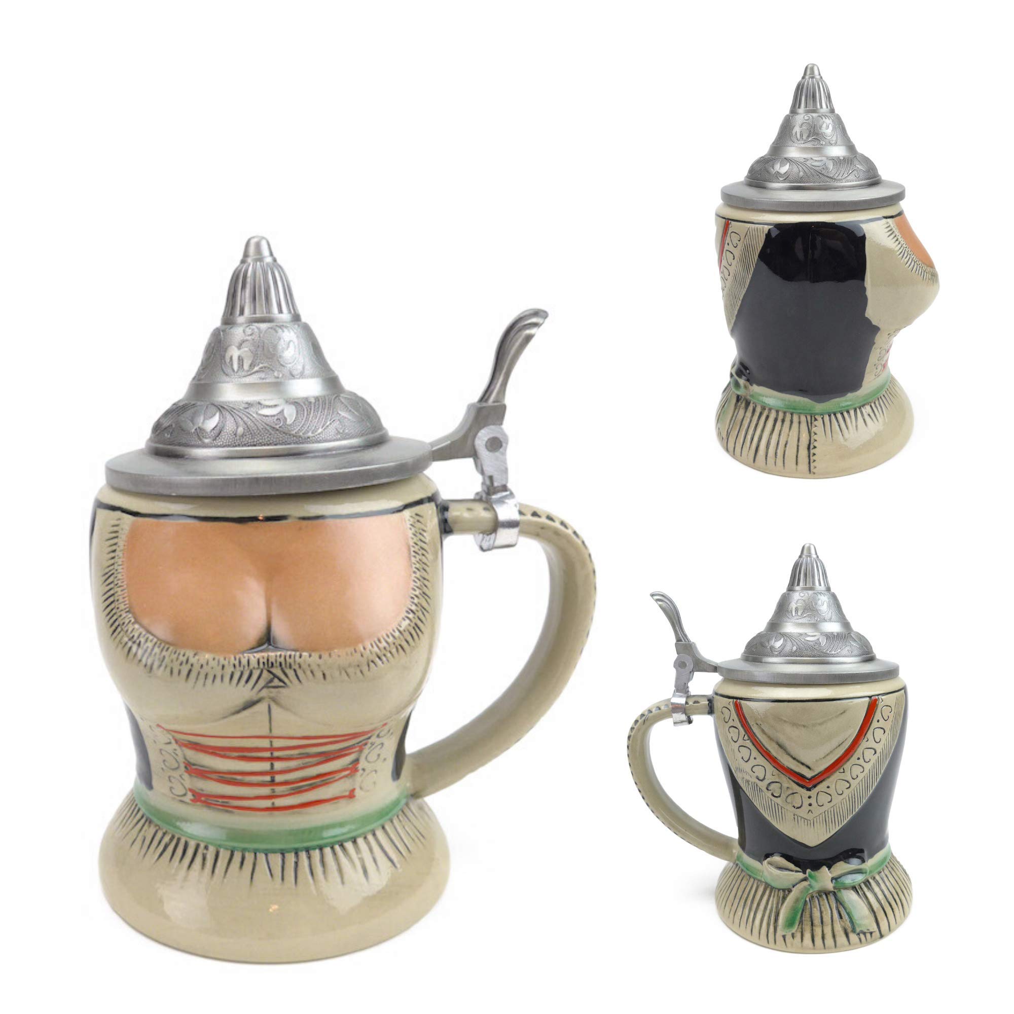 Authentic German Oktoberfest Beer Stein Mug Set - 0.55L Ceramic Beer Mug with Lid, Traditional Oktoberfest Drinking Glasses & Dirndl Accessories - Perfect for Oktoberfest Parties, Beer Tasting Events & German Themed Celebrations