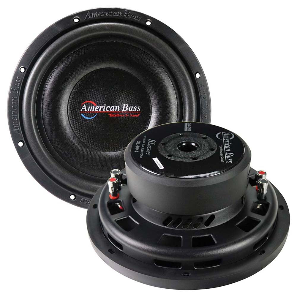 American Bass SL1044 10 Inch Shallow Car Subwoofer - 300W RMS/600W Max Power, Dual 4 Ohm Voice Coils - Perfect for Truck, SUV & Compact Car Audio Systems