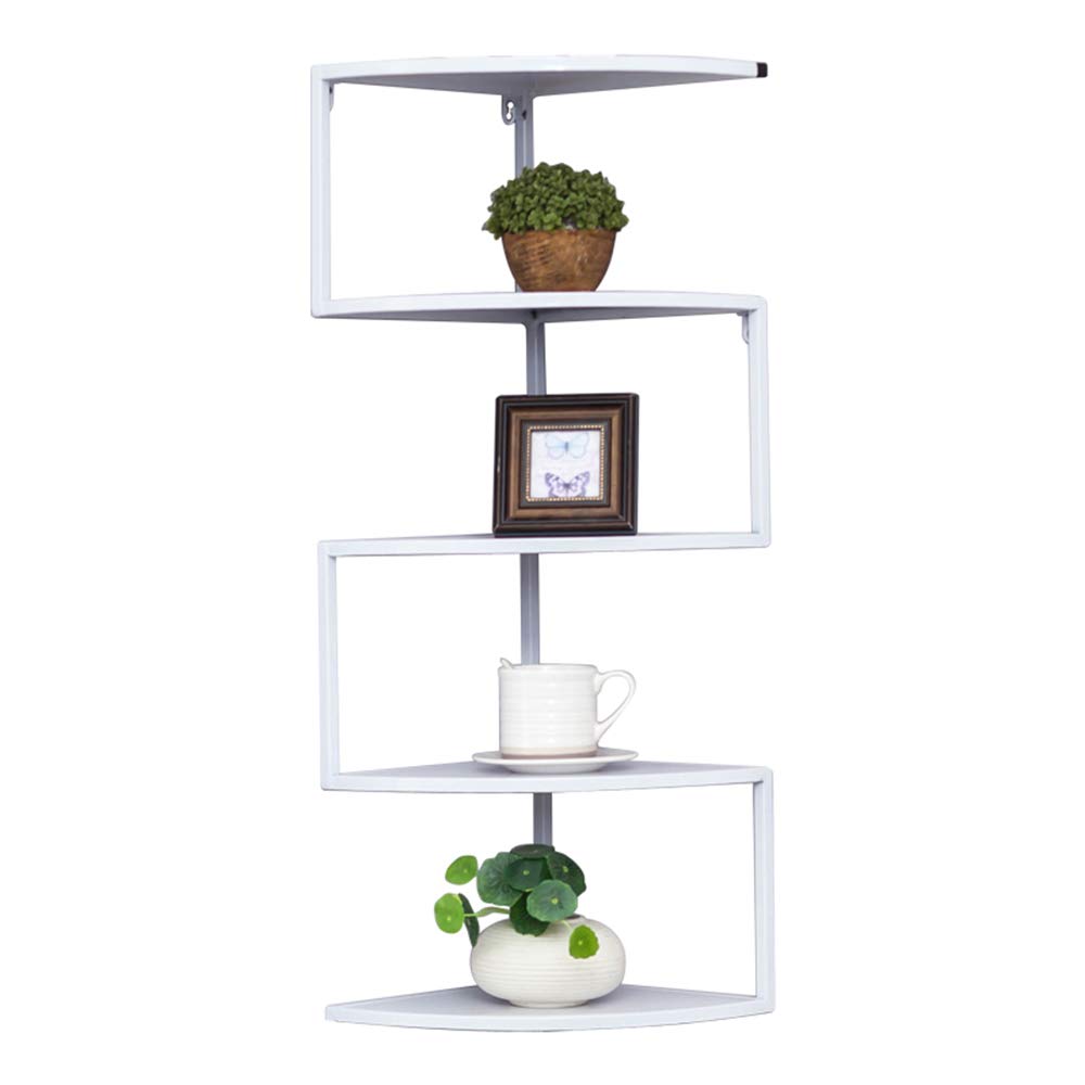 Feifei Wrought Iron Wall Mounted Bookshelf - Black & White Corner Storage Shelf for Living Room, Bedroom, Office (87.5cm/34.5in) - Perfect for Displaying Books, Decor & Small Plants