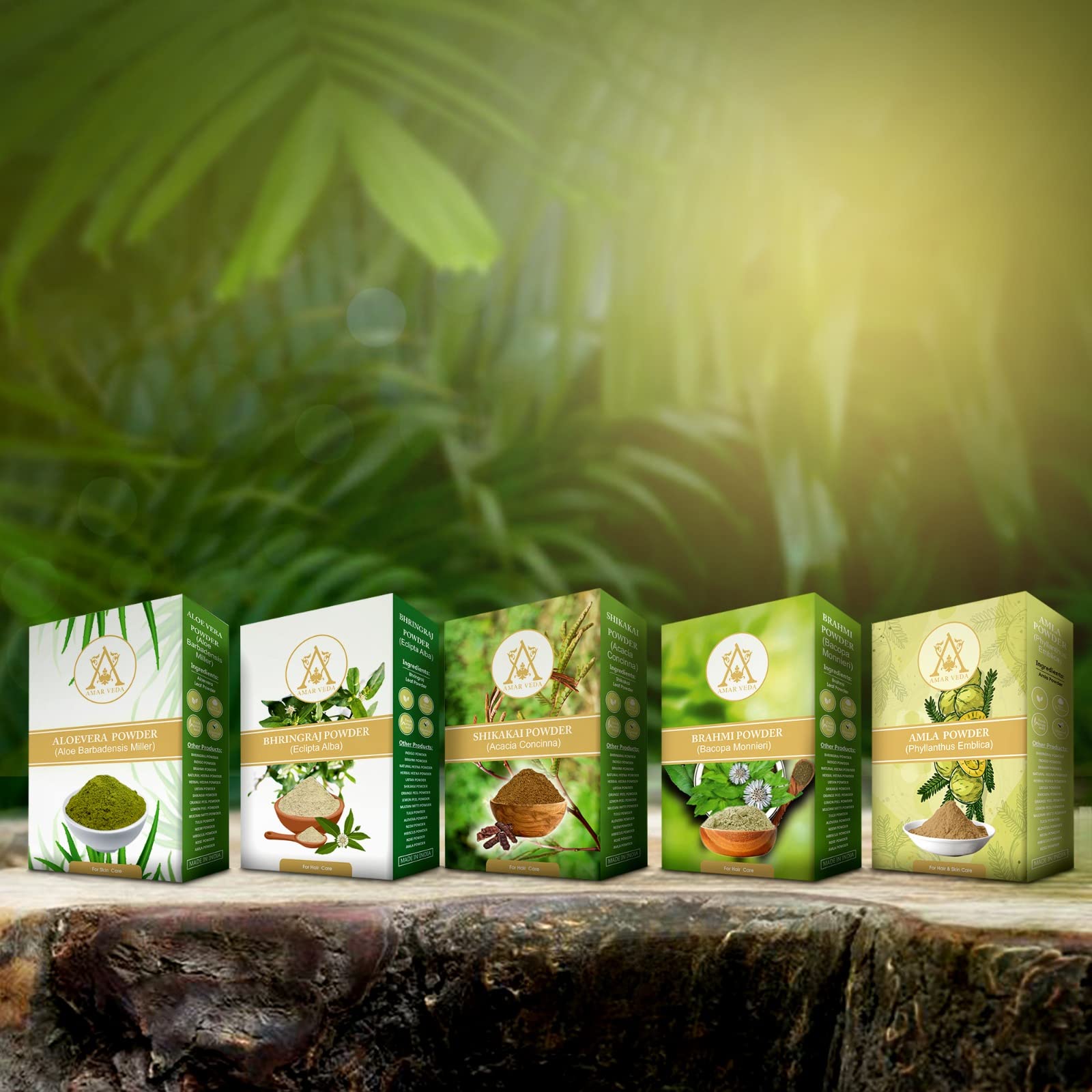 AMAR VEDA Ayurvedic Hair Care Combo Pack - Bhringraj Powder, Aloe Vera Powder, Amla Powder, Brahmi Powder, Shikakai Powder for Hair Loss Treatment (100g Each, 5 Herbs Set) | Natural Remedy for Hair Growth, Dandruff & Scalp Health | Perfect for DIY Hair Masks & Ayurvedic Routines