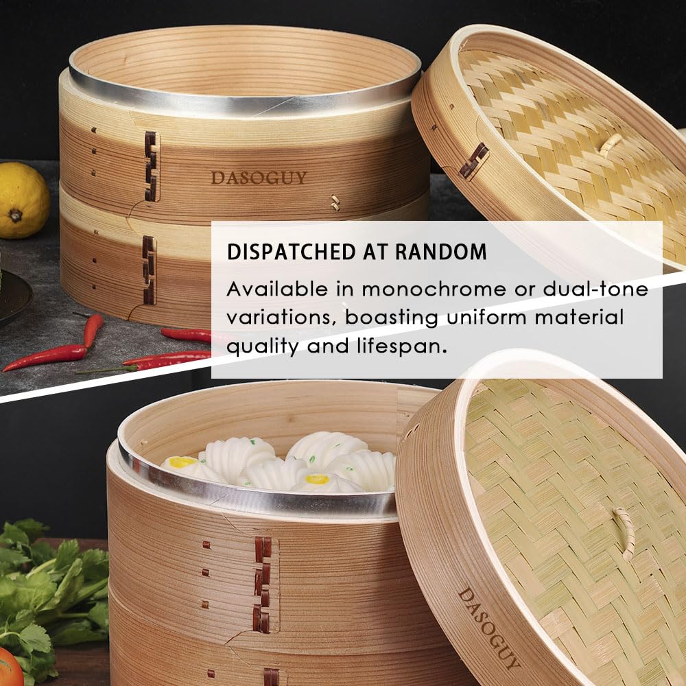 11.8 Inch Handmade Bamboo Steamer with Stainless Steel Rings - 3 Tier Stackable Dim Sum Basket for Dumplings, Buns & Rice - Includes Chopsticks & Cotton Liners - Perfect for Asian Cooking, Meal Prep & Party Serving
