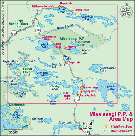 Chrismar Mississagi Provincial Park & Area Map - Detailed Topographic Trail Guide for Hiking, Camping, and Outdoor Adventures in Ontario, Canada