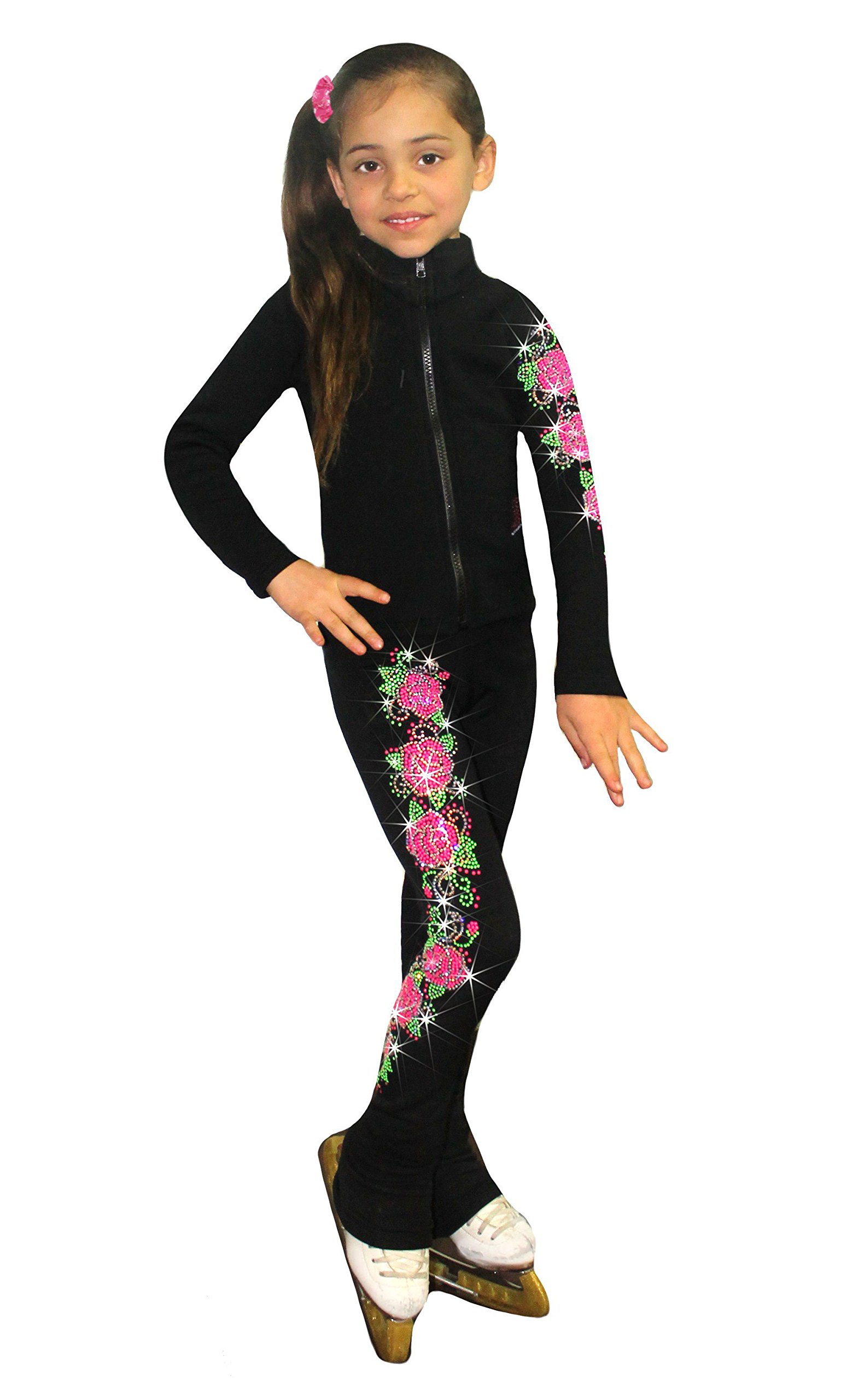 Stylish Ice Fire Figure Skating Pants with Elegant Roses Swirls Design - Perfect for Competitive Skating & Ice Dance Performances