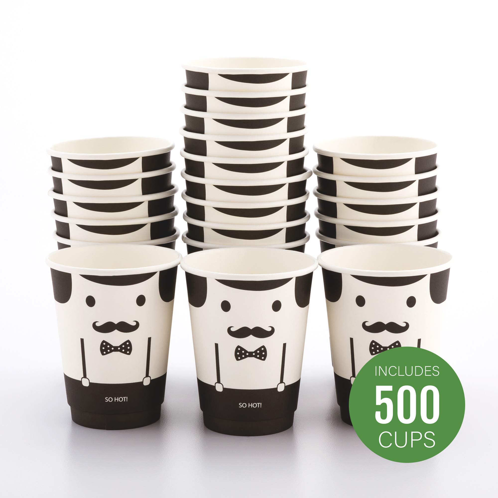 12oz Disposable Double Wall Coffee Cups - 500 Pack Insulated Hot Cups for Coffee, Tea & Beverages (Lids Sold Separately) - Durable Paper Cups for Cafes, Offices & Home Use - Black Matte Finish