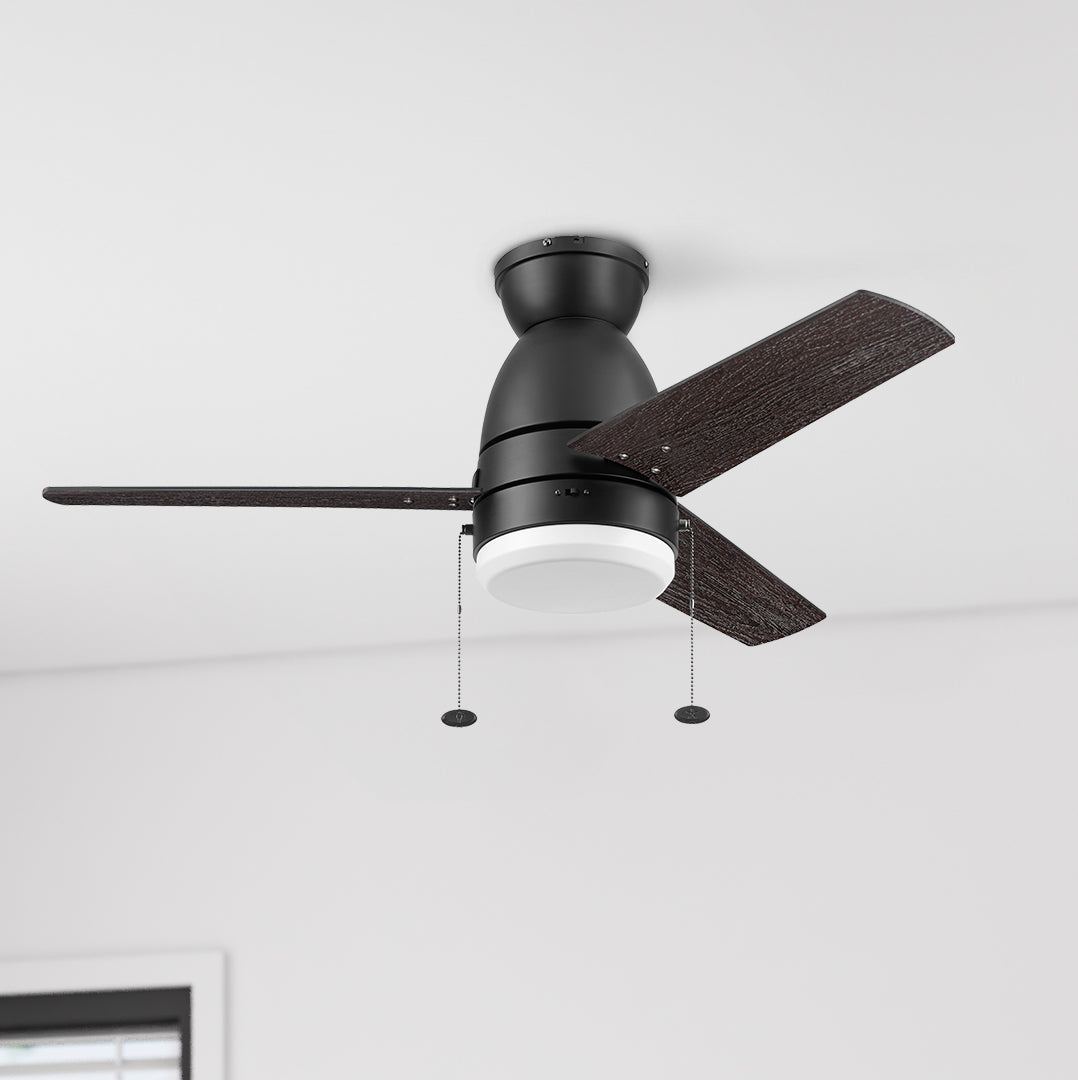 44 Inch Prominence Home Fawn Matte Black Ceiling Fan with Light Kit - Energy Efficient Indoor/Outdoor Fan with Remote Control for Bedroom, Living Room, Patio