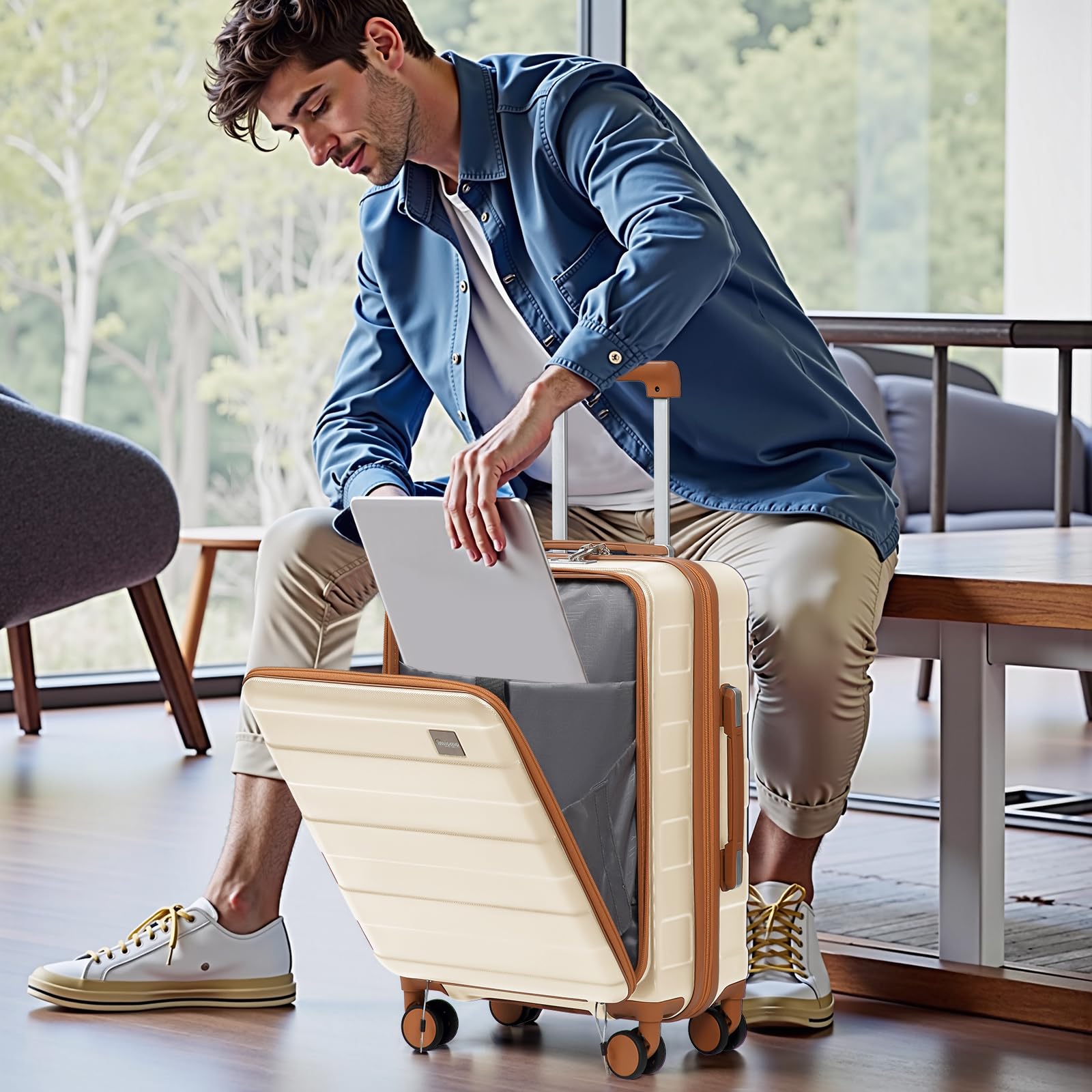 imiomo 20 Inch Airline Approved Carry on Luggage with TSA Lock - Hard Shell Spinner Wheel Suitcase with USB Charging Port (White) - Perfect for Business Travel & Weekend Getaways