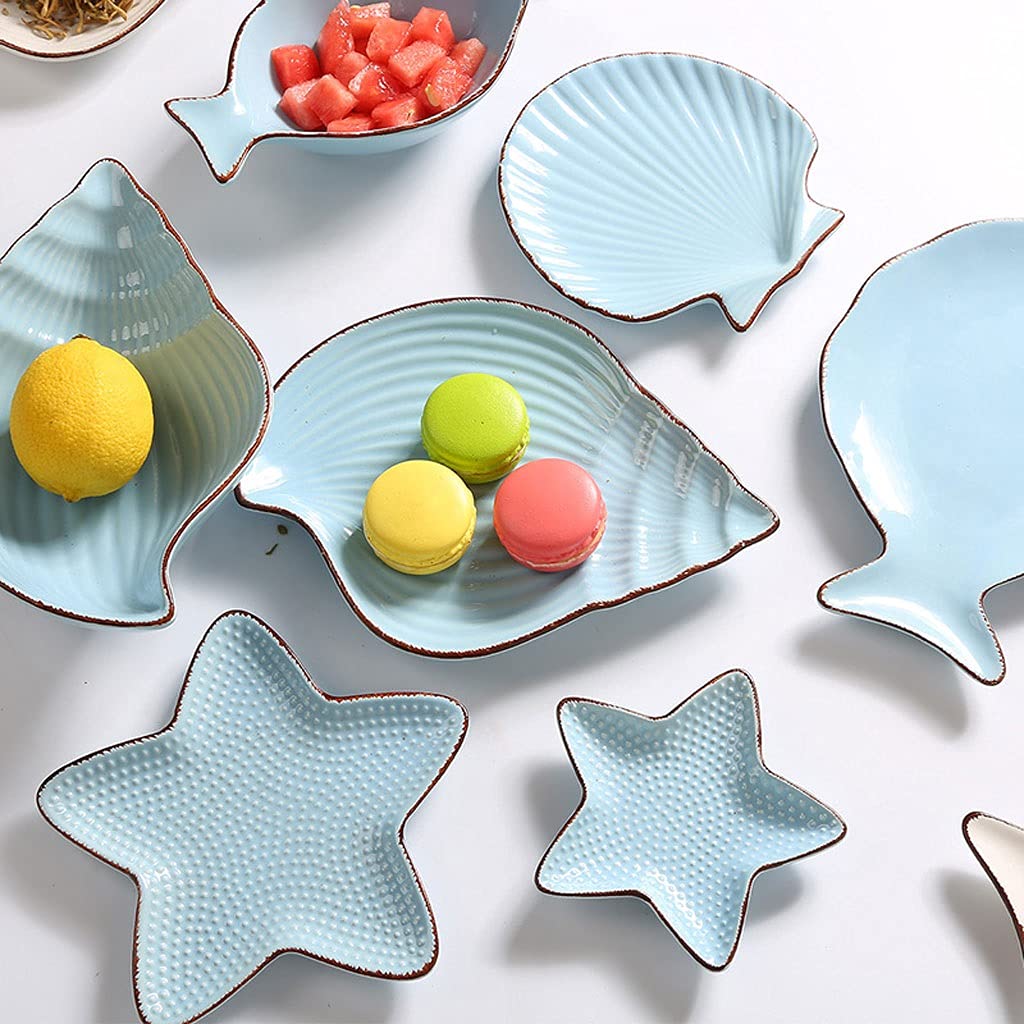 2-Piece Ceramic Salad Bowl Set - Starfish & Shell Shaped Appetizer Plates for Sushi, Desserts, Snacks, Jewelry Display (5.5x5.59in) - Perfect for Beach Themed Parties, Home Decor & Kitchen Serving