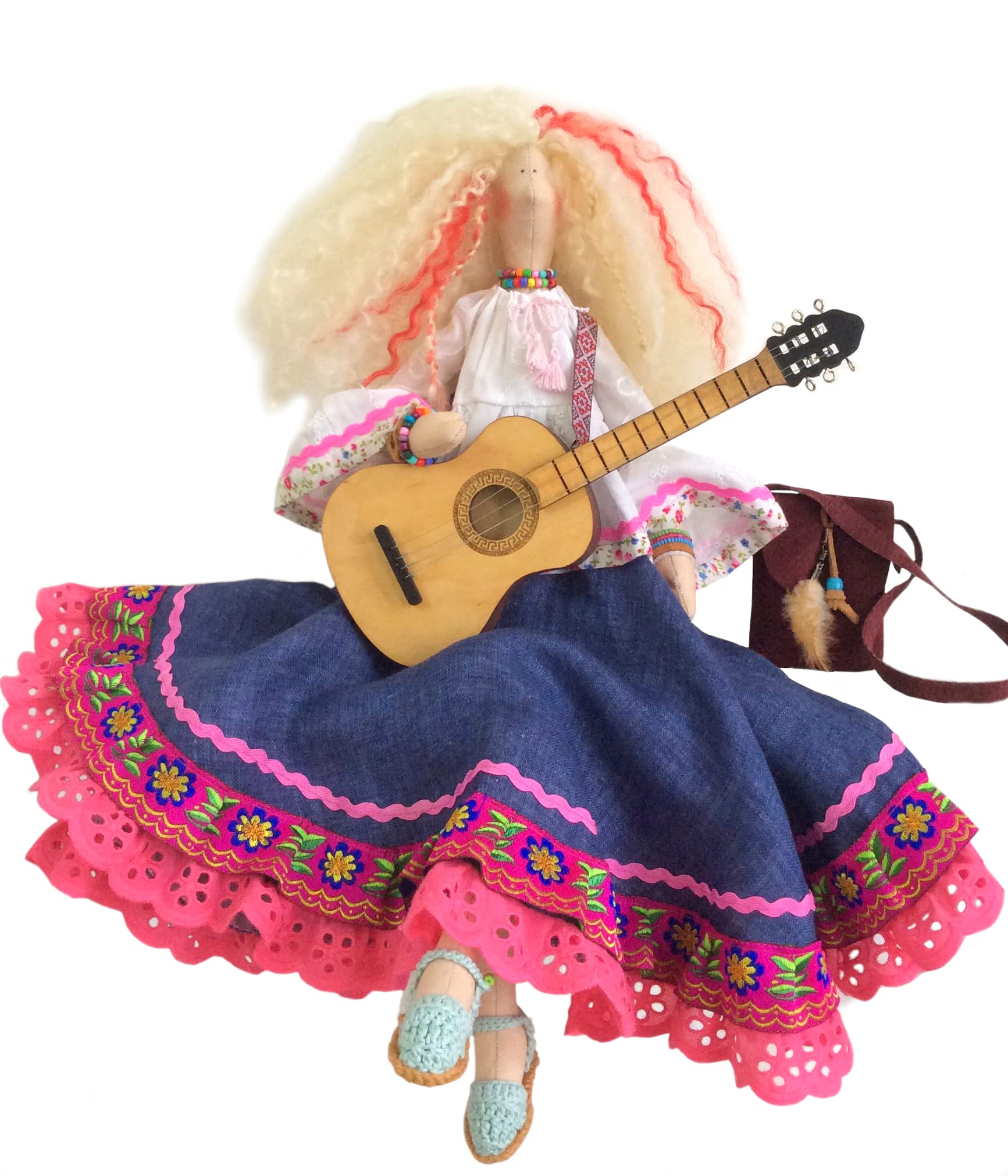 Tilda Romance Doll - Hippie Musician Doll with Guitar, Singing Star Doll with Free Heart - Perfect Gift for Music Lovers & Romantic Occasions - Great for Birthday, Valentine's Day & Home Decor