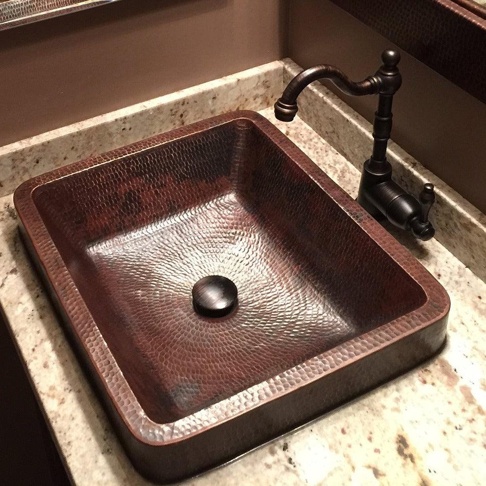 Premier 19-Inch Rectangle Skirted Vessel Hammered Copper Sink for Bathroom & Kitchen | Rustic Farmhouse Decor | Durable Handcrafted Copper Basin