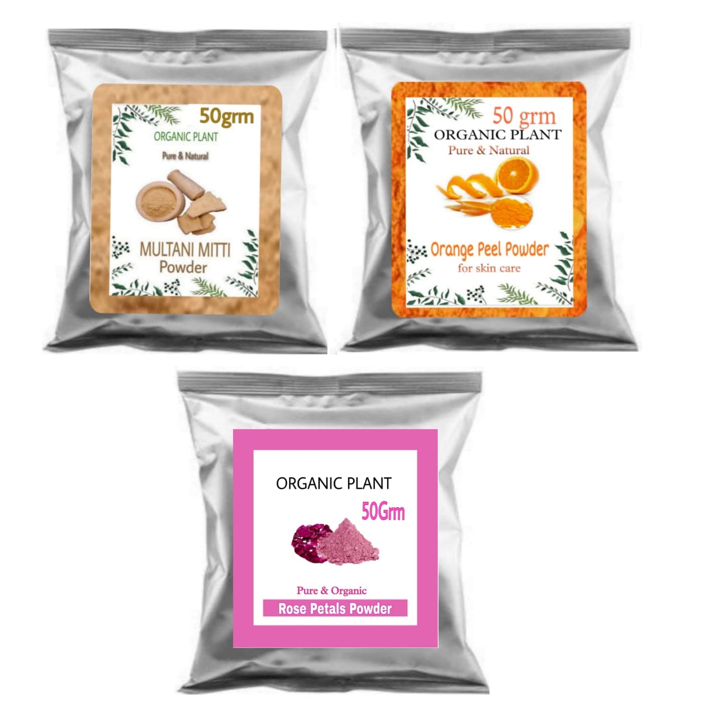 Organic Rose Petal Powder, Multani Mitti Clay & Orange Peel Powder Combo - 3-in-1 Face Mask for Glowing Skin (150g) | Natural Skincare for Acne, Brightening & Exfoliation - Perfect for Spa Day & DIY Beauty Treatments