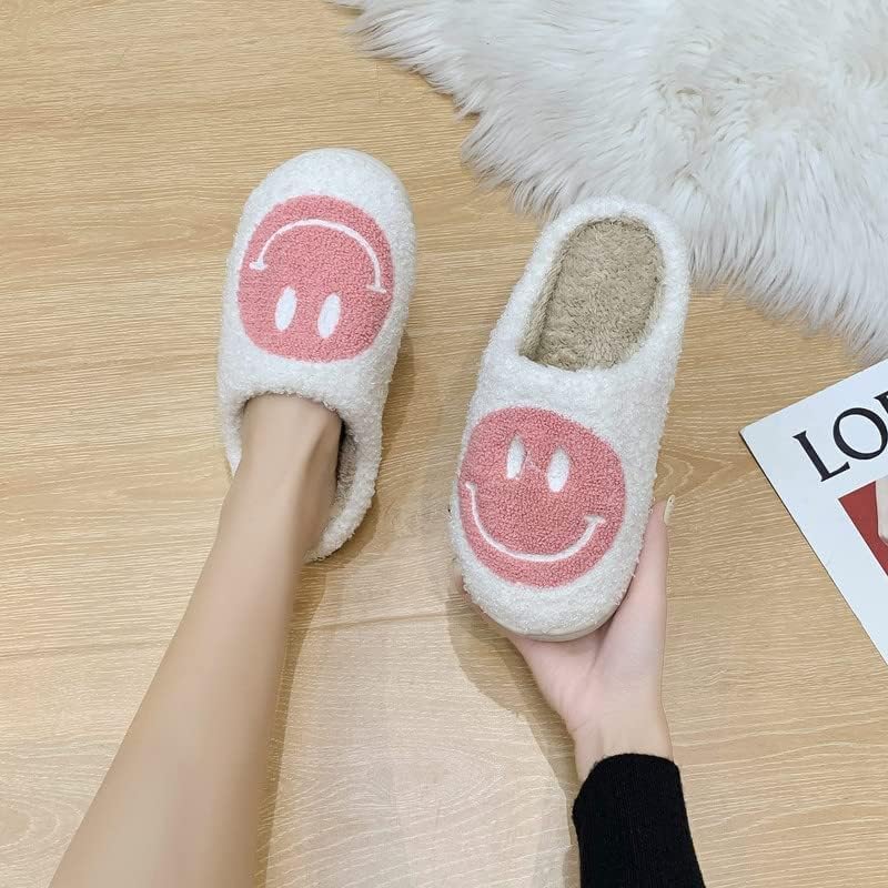 RaepperHan Smile Face Slippers for Women - Retro Soft Plush Lightweight House Shoes with Non-Slip Sole | Comfortable Indoor Outdoor Slippers for Home, Lounge, Gift Giving & Everyday Wear
