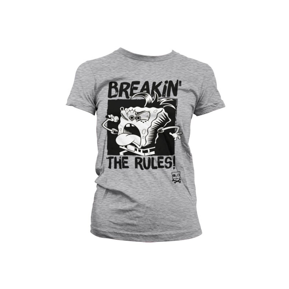 SpongeBob SquarePants Official Licensed Breakin' The Rules Women's Graphic T-Shirt - Heather Grey, X-Large - Casual Wear, Cosplay & Cartoon Fan Gift