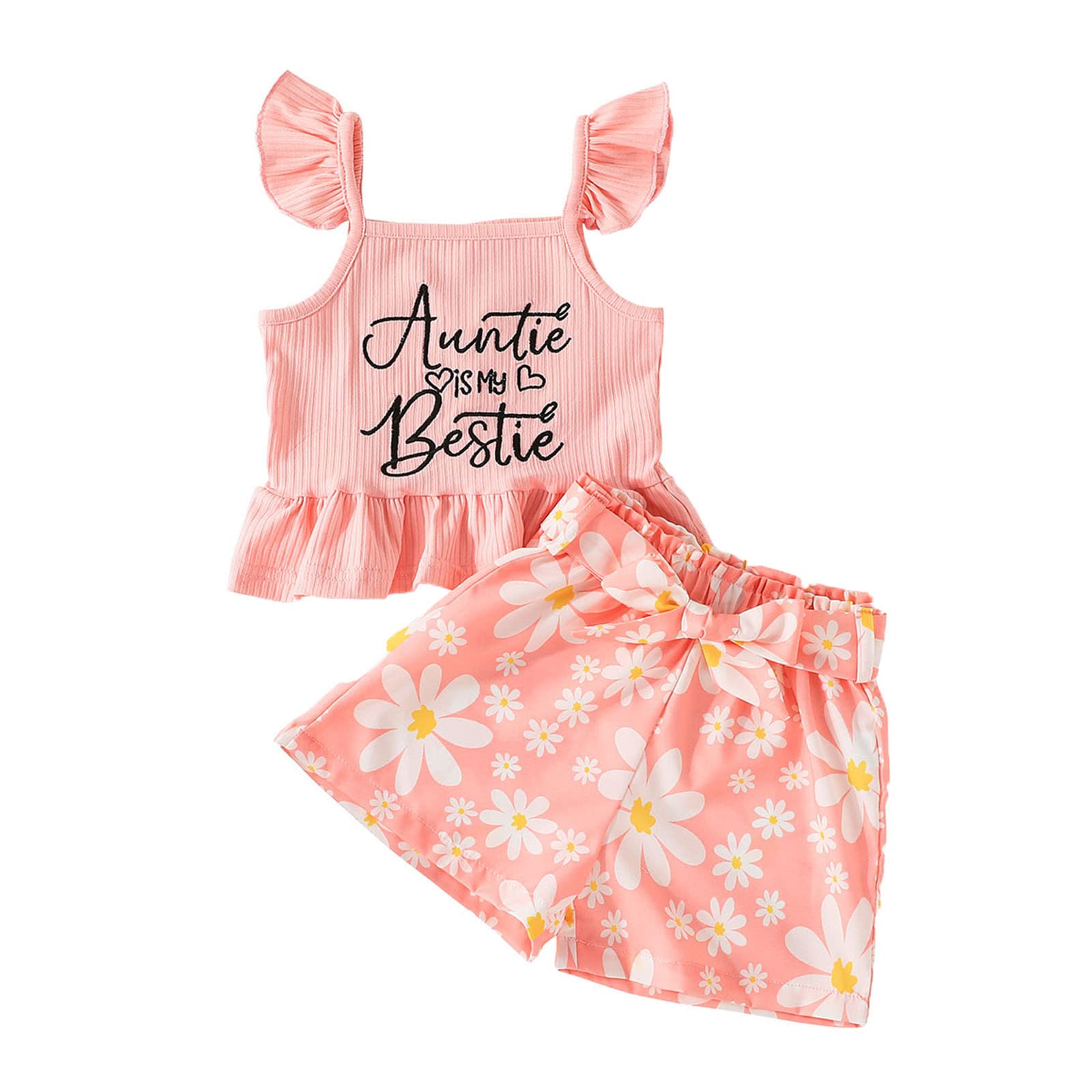 Princess Baby Clothes for Girls | Sleeveless Ribbed Letter Print T-Shirt & Floral Shorts Outfit Set | Toddler Summer Playwear & Photo Shoot Outfits