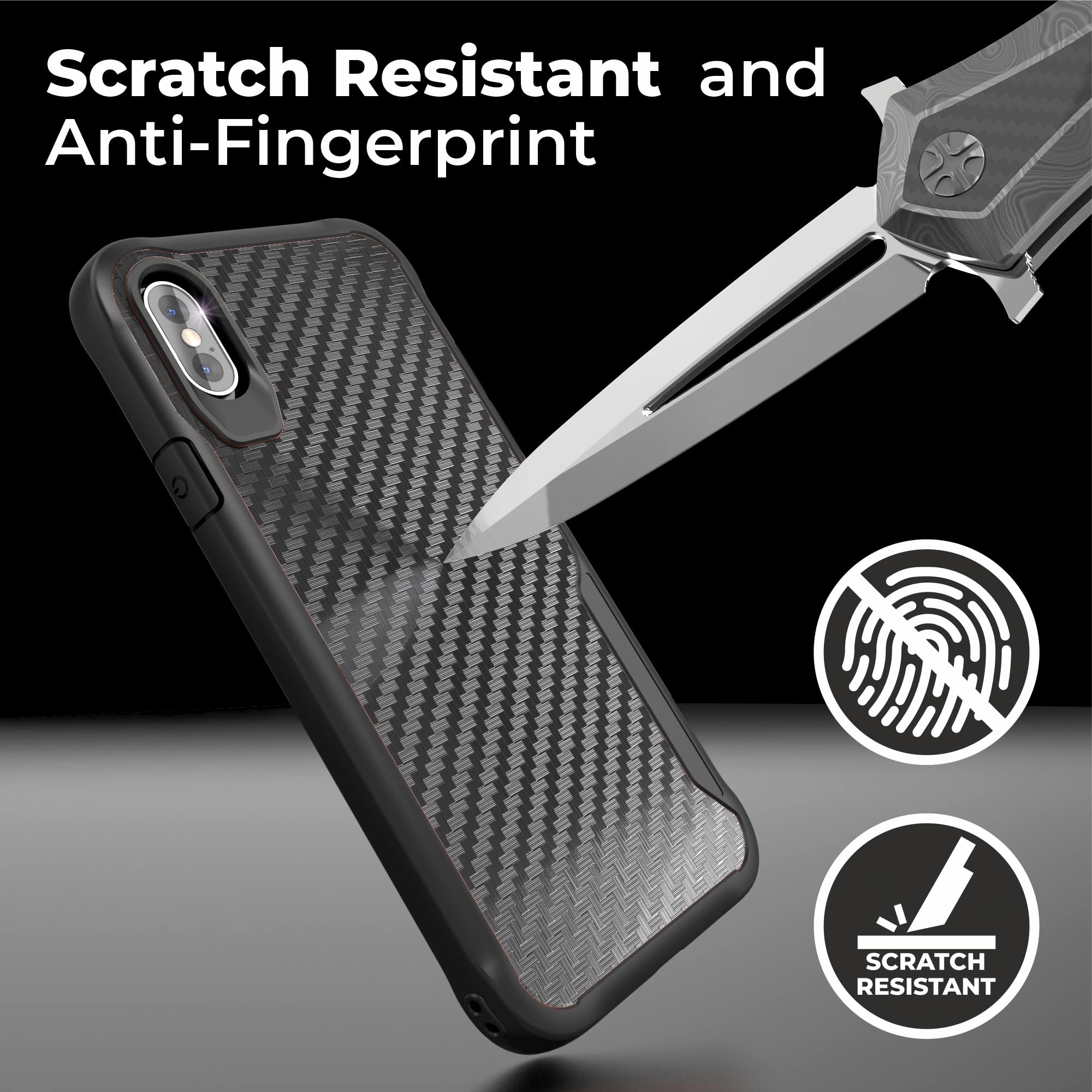 Premium Carbon Fiber iPhone X/Xs Case - 10ft Drop Protection & Wireless Charging - Slim Protective Cover for Daily Use, Travel & Outdoor Activities