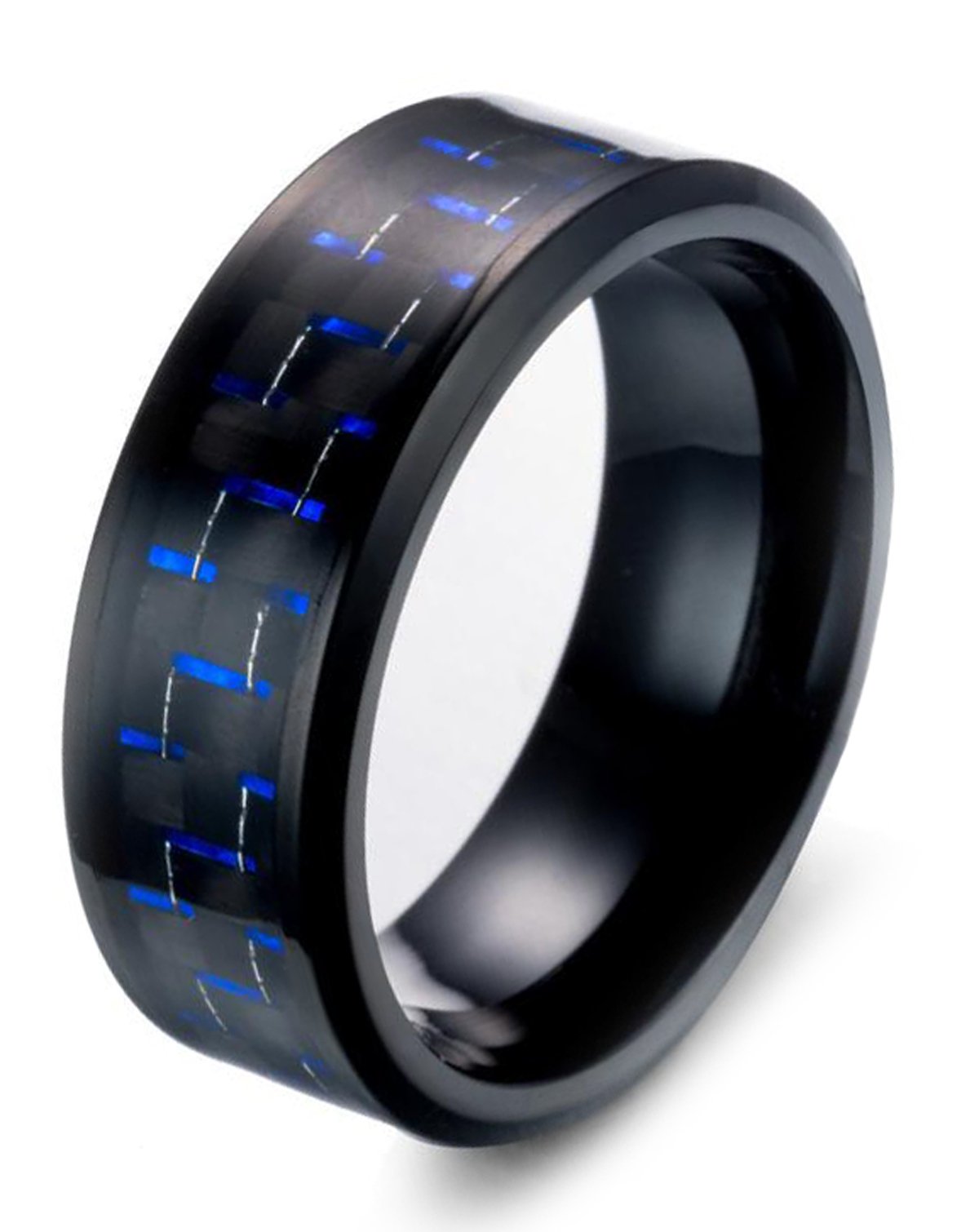 Titansten 8MM Stainless Steel Wedding Ring for Men - Black, Red & Blue Carbon Fiber Inlay, High Polish Finish, Durable Engagement Band - Perfect for Proposals, Anniversaries & Everyday Wear