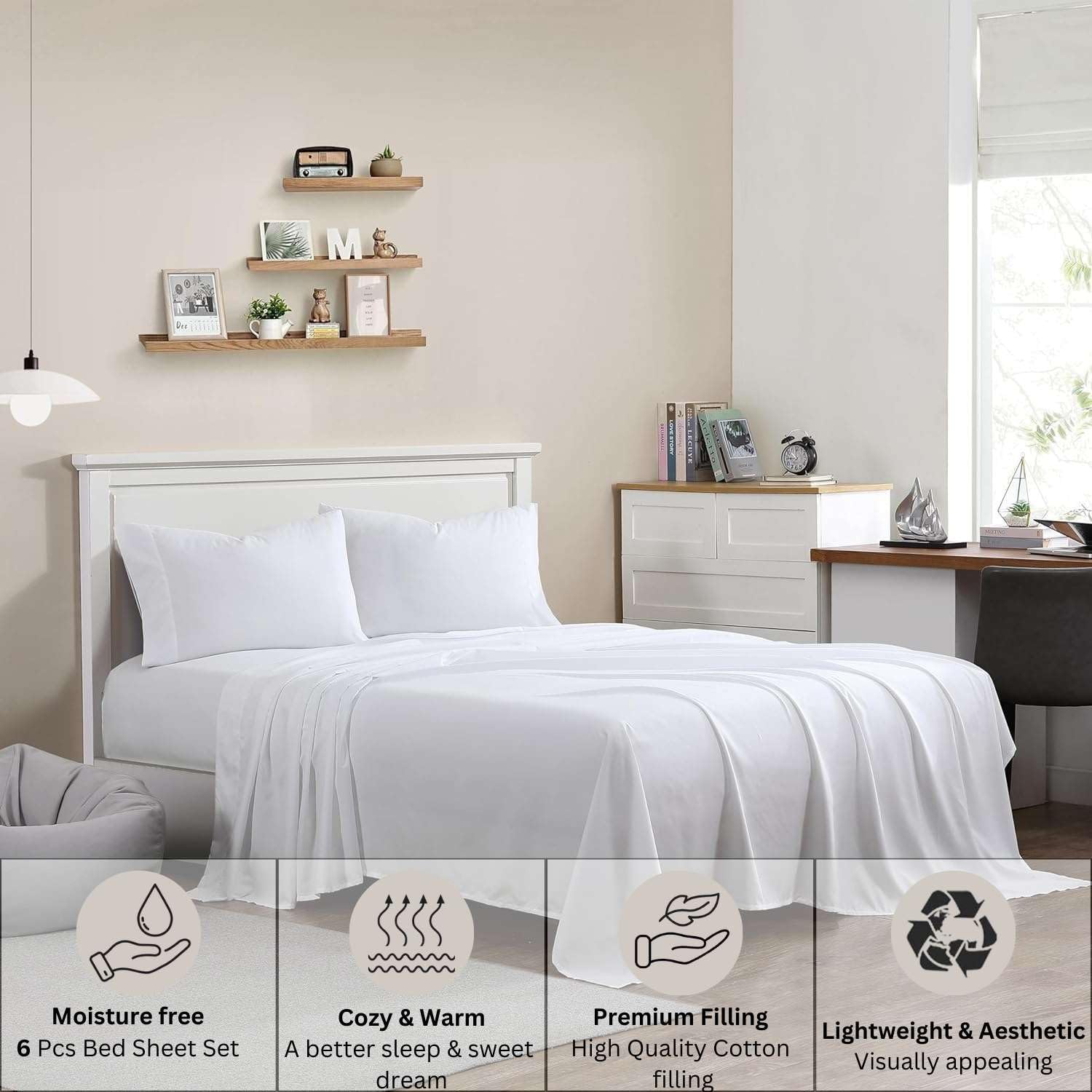 6-Piece Queen Size Sheet Set - 400 Thread Count 100% Egyptian Cotton Bed Sheets with Deep Pockets - Ultra Soft & Breathable - Perfect for Master Bedroom, Guest Room or Vacation Home (White)