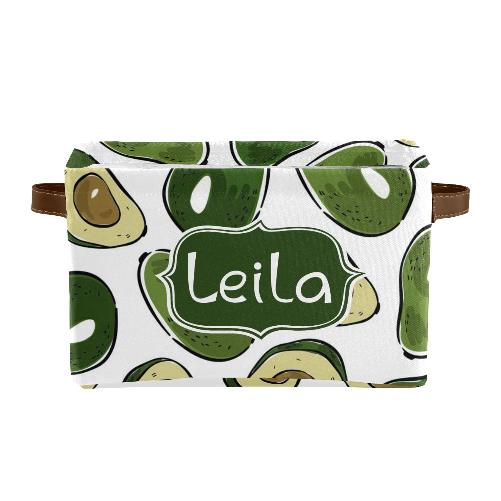 Custom Name Cartoon Avocado Storage Bins with Handles - 2 Pack Organizer Boxes for Shelves, Closet & Kids Room Organization