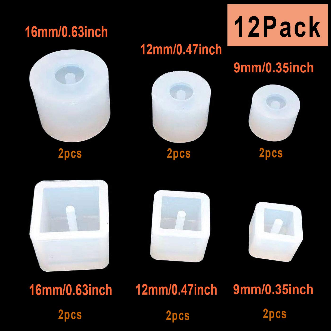 Markeny 12PACK Silicone Resin Molds Set - Square & Round Beaded Molds for DIY Bracelet Beads, Crystal Glass Beads Making - Perfect for Jewelry Crafting, Resin Art, and Home Decor Projects