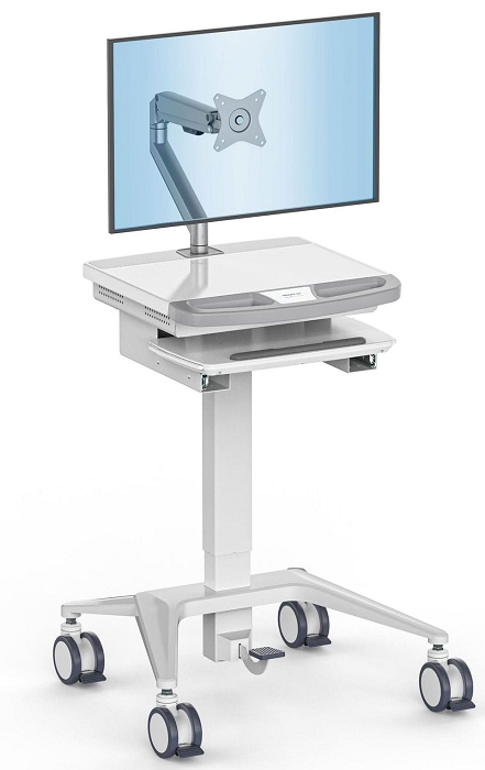 Mount It! MedHub Mobile Workstation with FREE Antimicrobial Wireless Keyboard & Mouse Combo - 7 Adjustable Height Options for Hospital, Clinic & Office Use