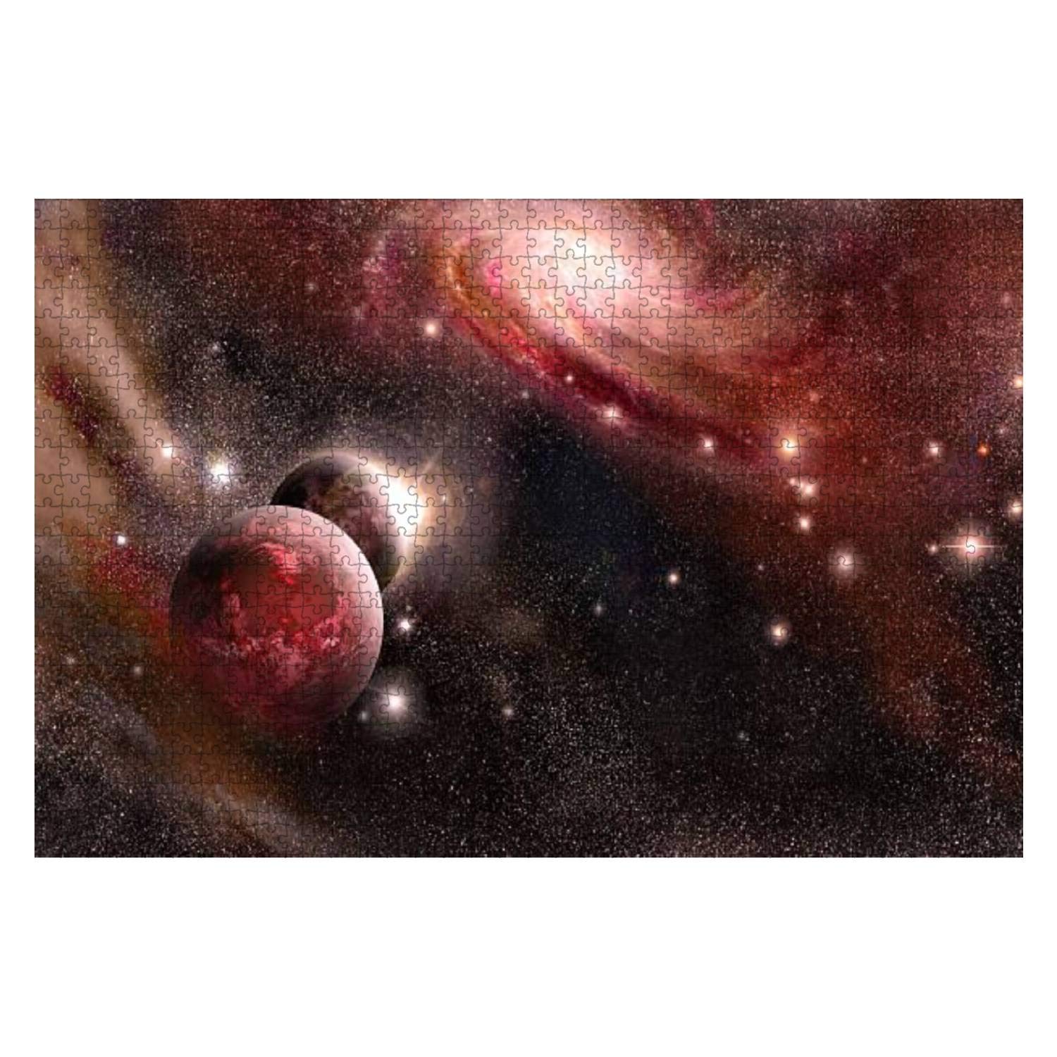 1000-Piece Wooden Jigsaw Puzzle - Solar System & Galaxy in Red Tones - Educational Space-Themed Puzzle for Kids & Adults - Stress Relief Game & Home Decor for Living Room, Bedroom, or Office